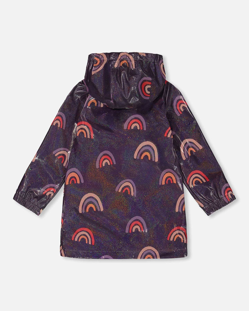 Printed Rain Coat With Hat Rainbow On Shiny Background