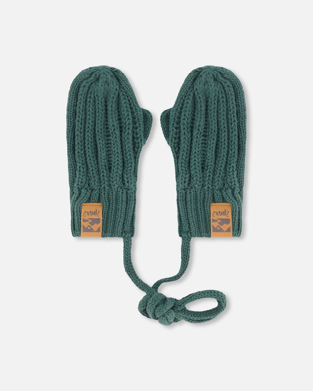 Baby Knit Mittens With String Forest Green
