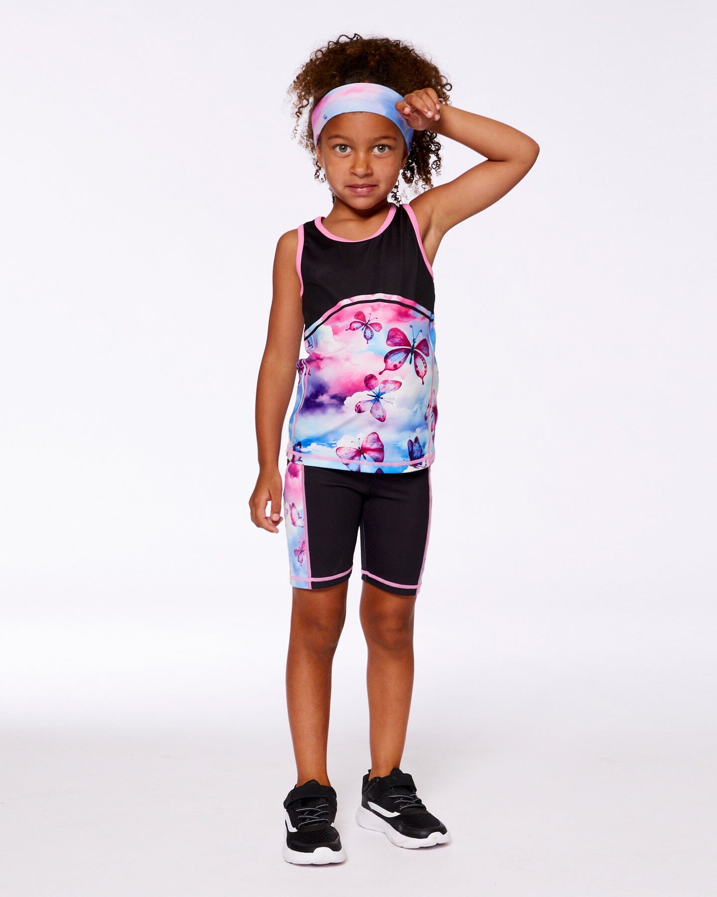 Printed Athletic Biker Short Black, Pink And Multicolored Butterflies