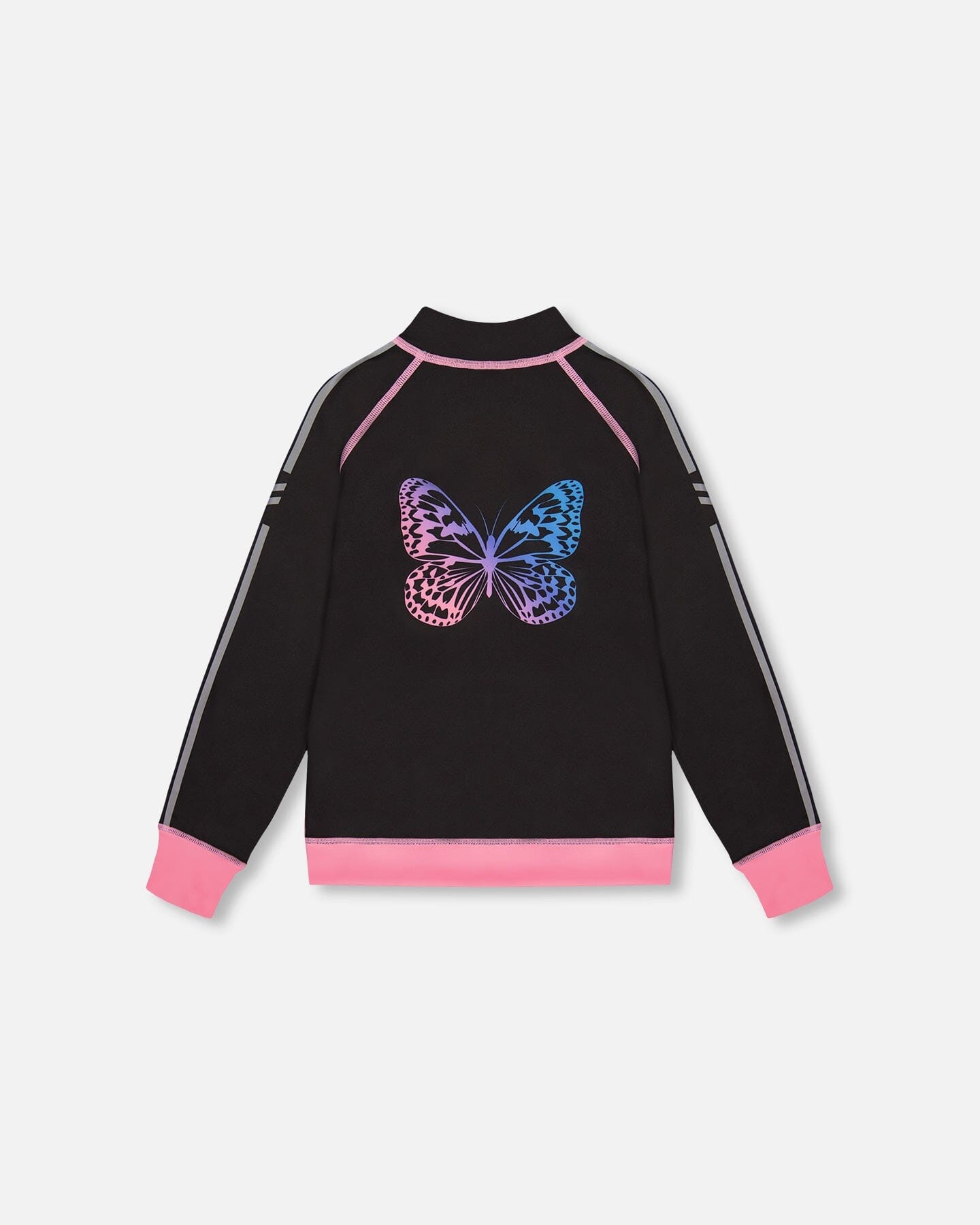 Printed Reversible Full Zip Athletic Cardigan Pink, Blue And Butterflies