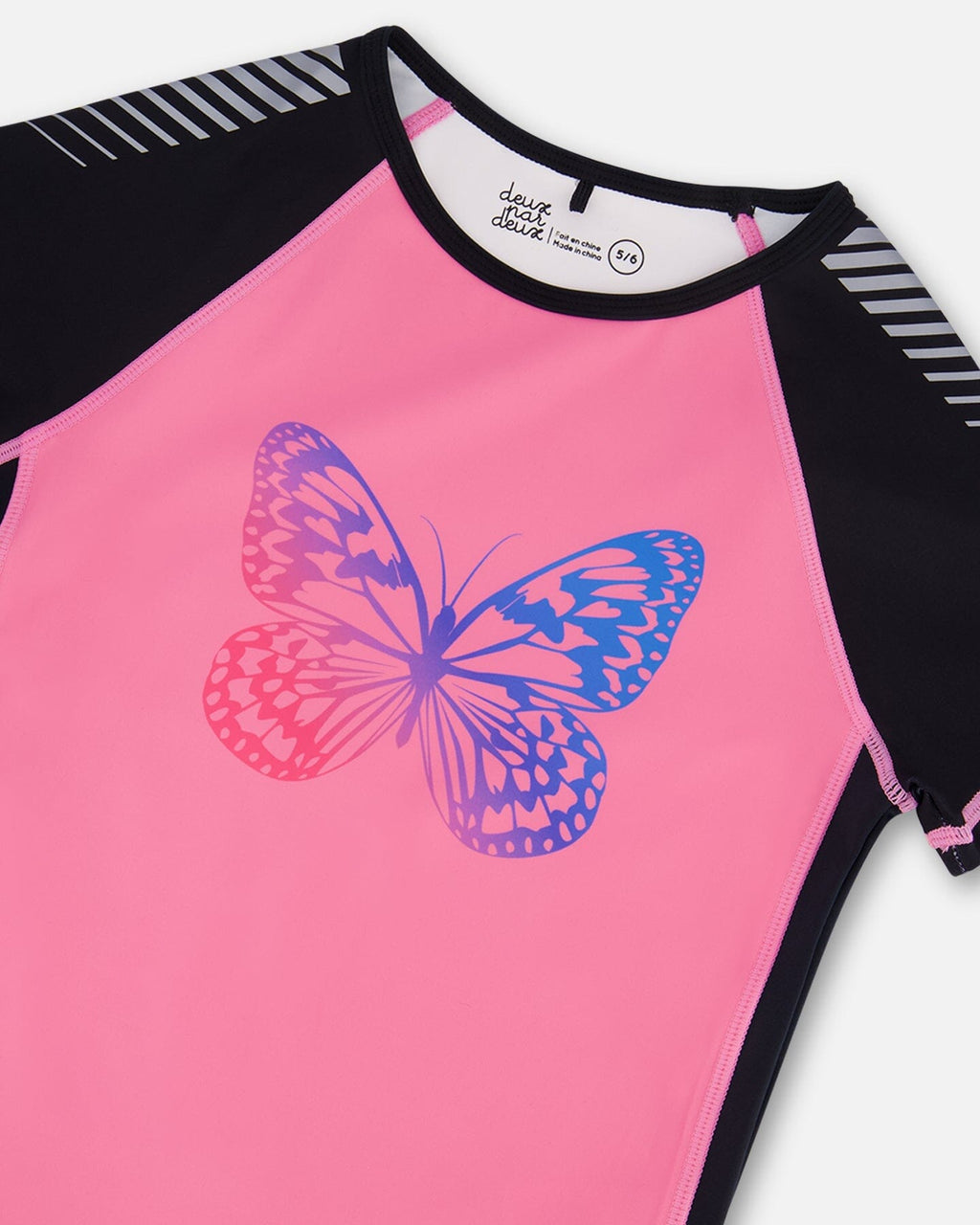 Printed Short Sleeve Athletic Top Pink With Butterflies