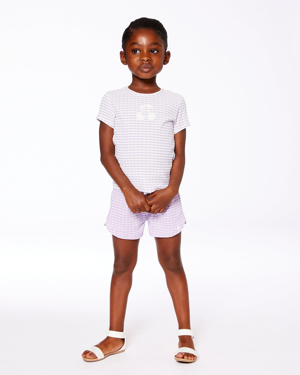 Crinkle Top With Applique White Checkered Lilac