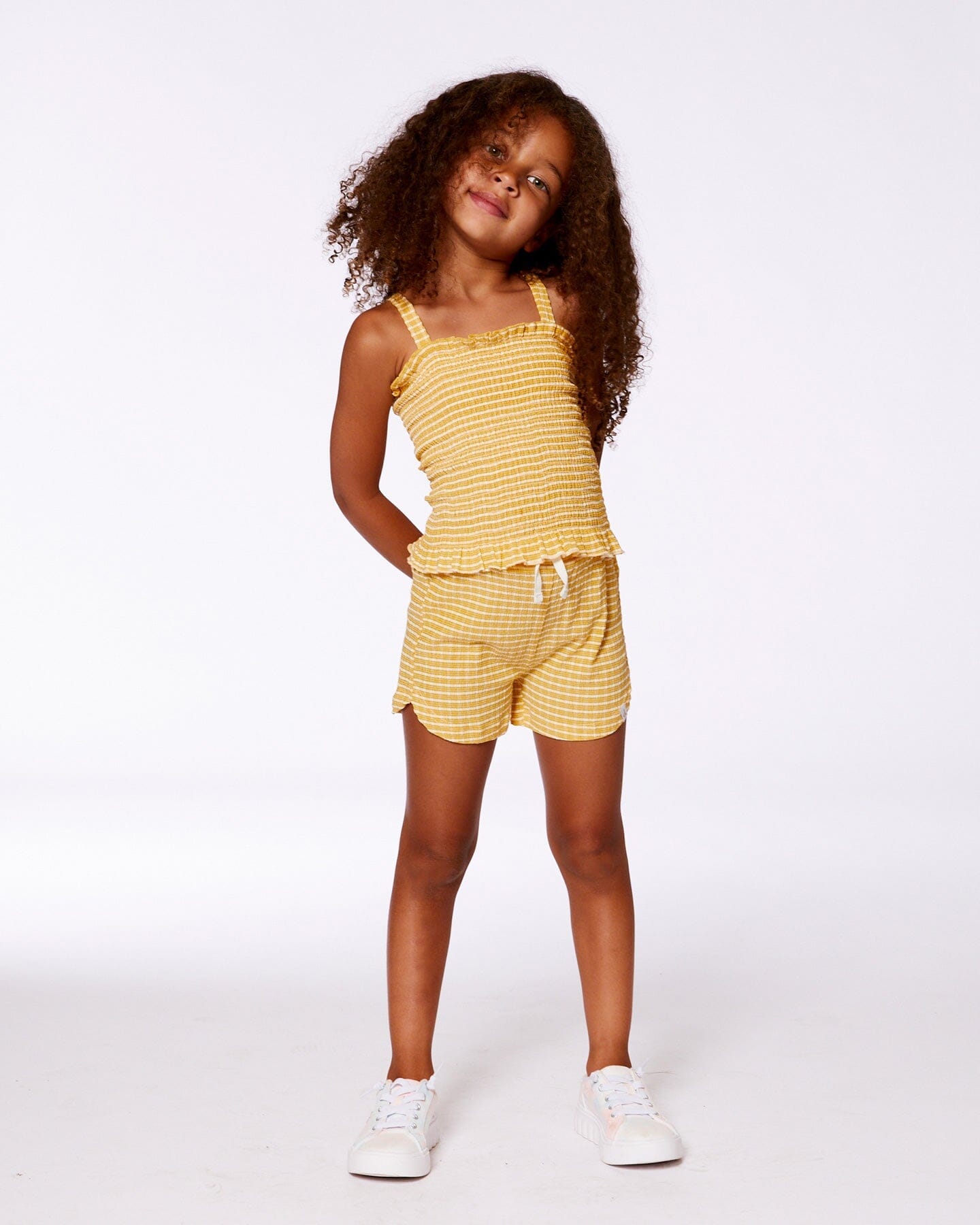 Smocked Tank Top Pale Yellow And White