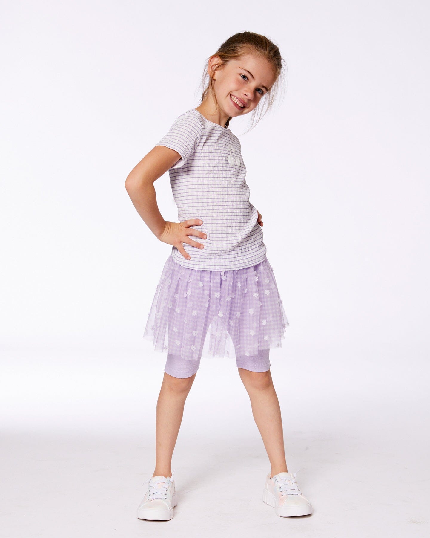 Crinkle Biker Short With Flower Mesh Skirt Lilac With White Flowers