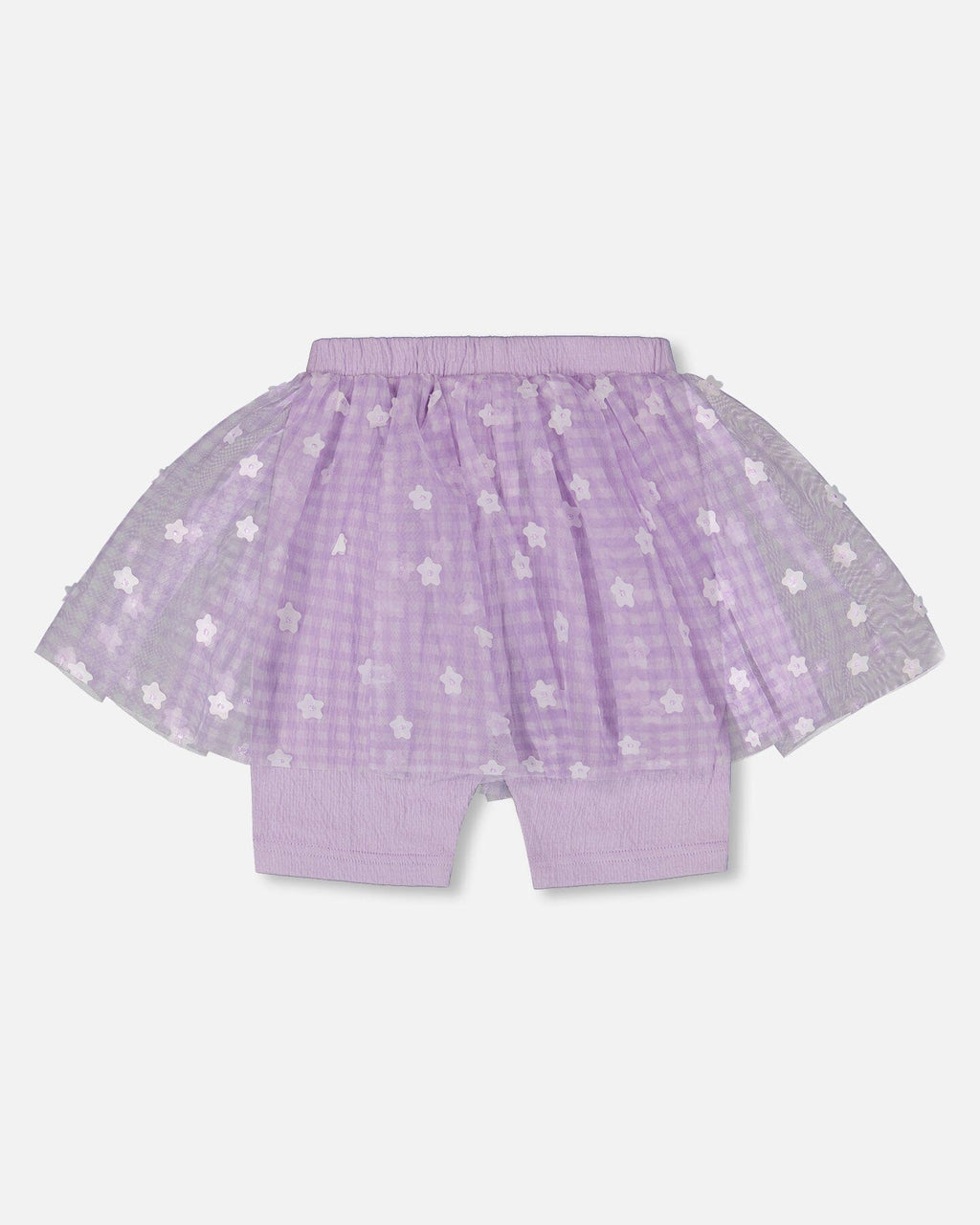 Crinkle Biker Short With Flower Mesh Skirt Lilac With White Flowers