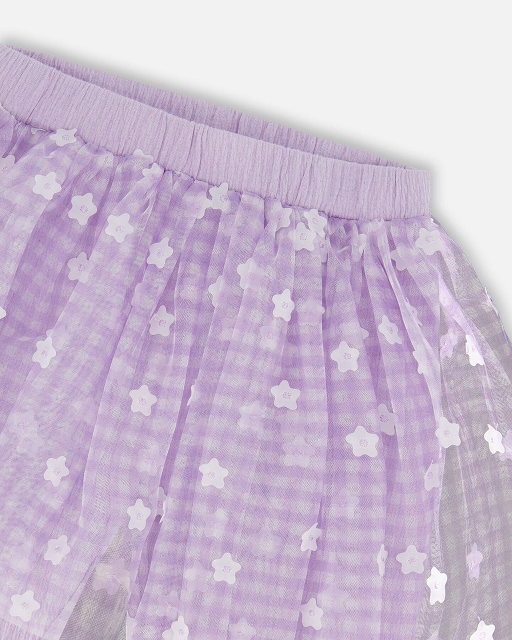 Crinkle Biker Short With Flower Mesh Skirt Lilac With White Flowers