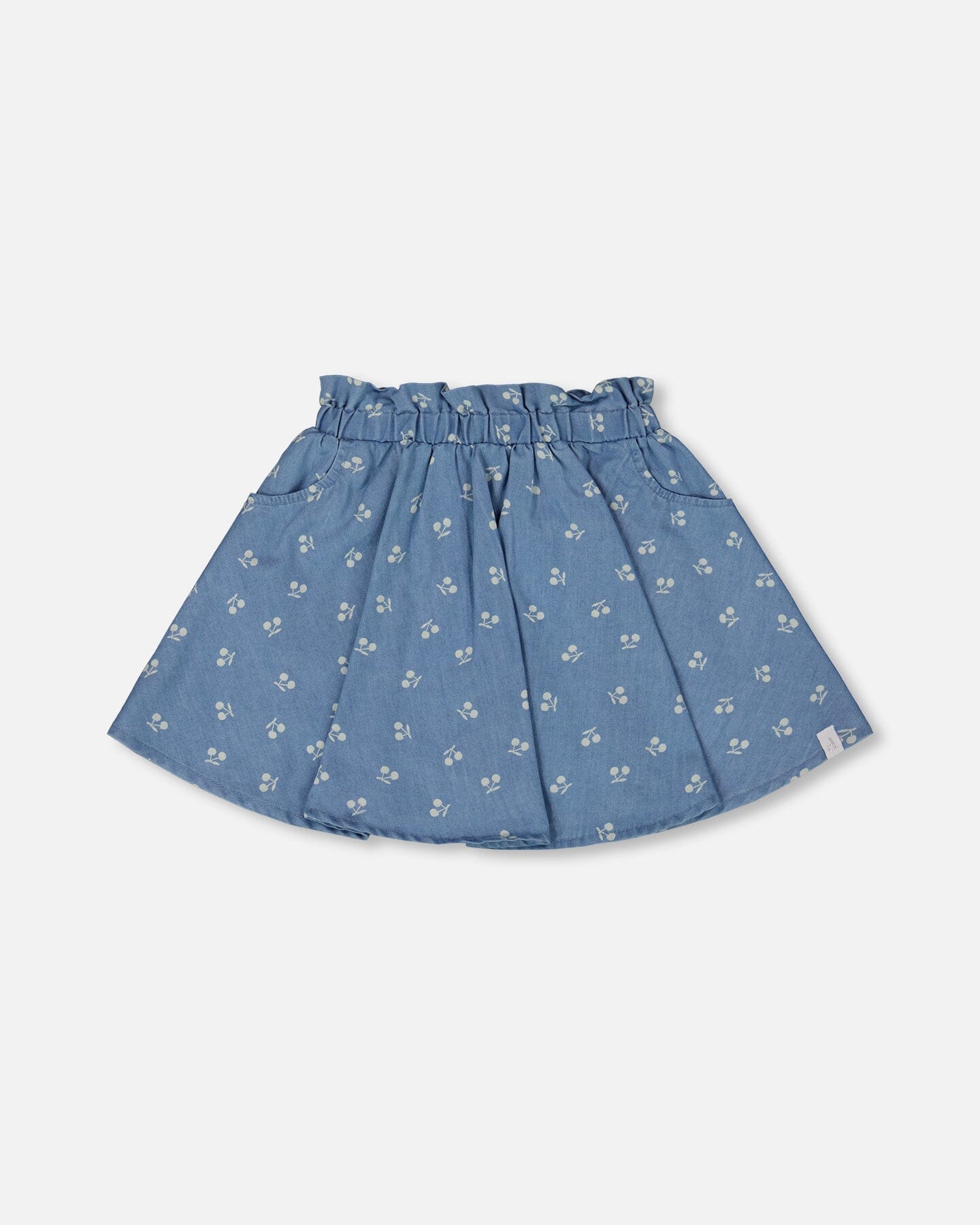 Printed Chambray Skort Blue And White Cherries