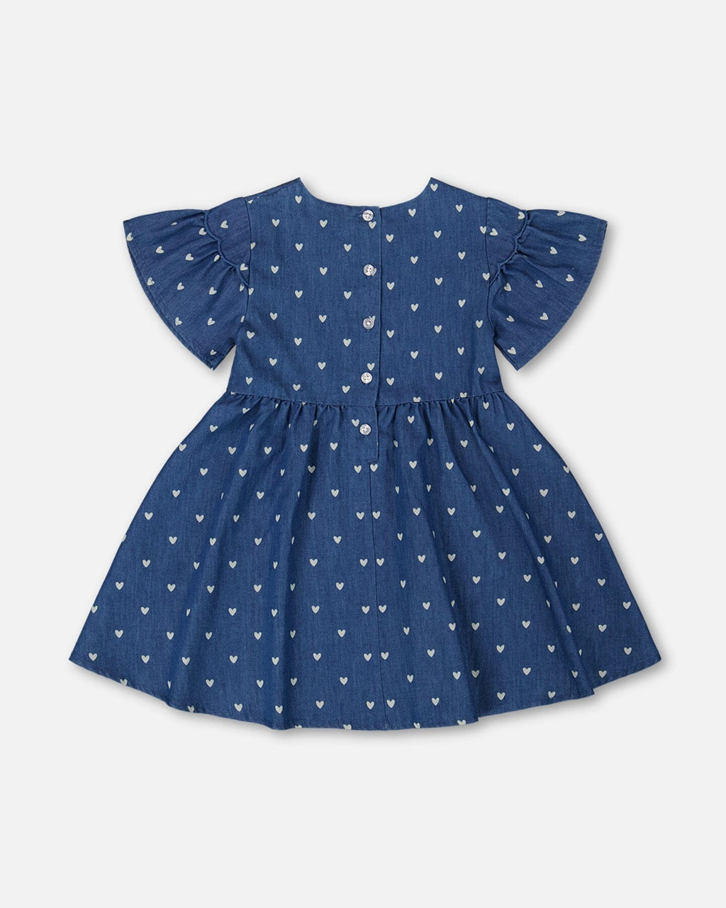 Printed Chambray Dress Navy Blue And White Hearts