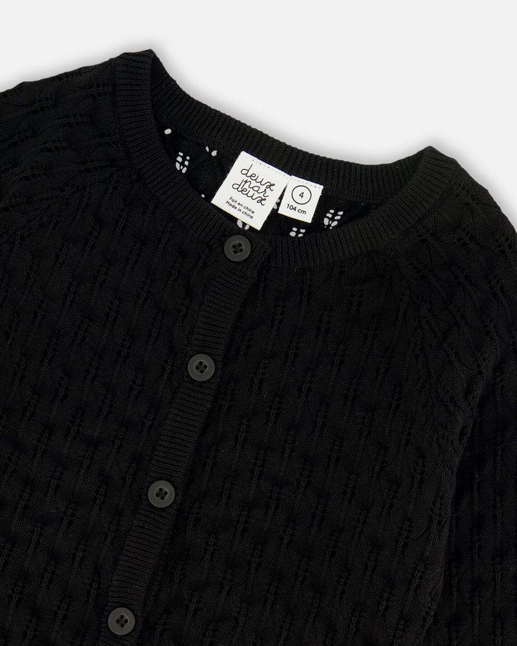 Pointelle Knit Cardigan Sweater Black
