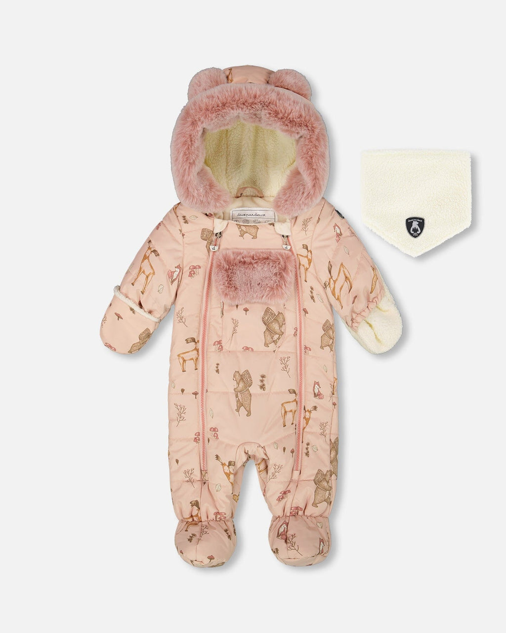 One-Piece Baby Layette Snowsuit Designed For Car Seat Pink Printed Animal