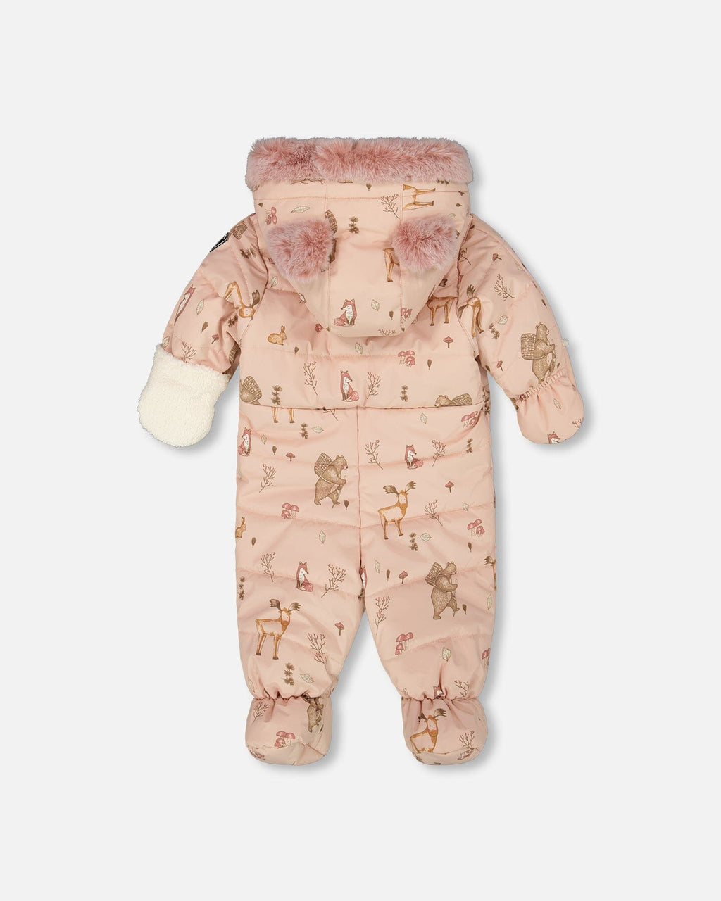 One-Piece Baby Layette Snowsuit Designed For Car Seat Pink Printed Animal