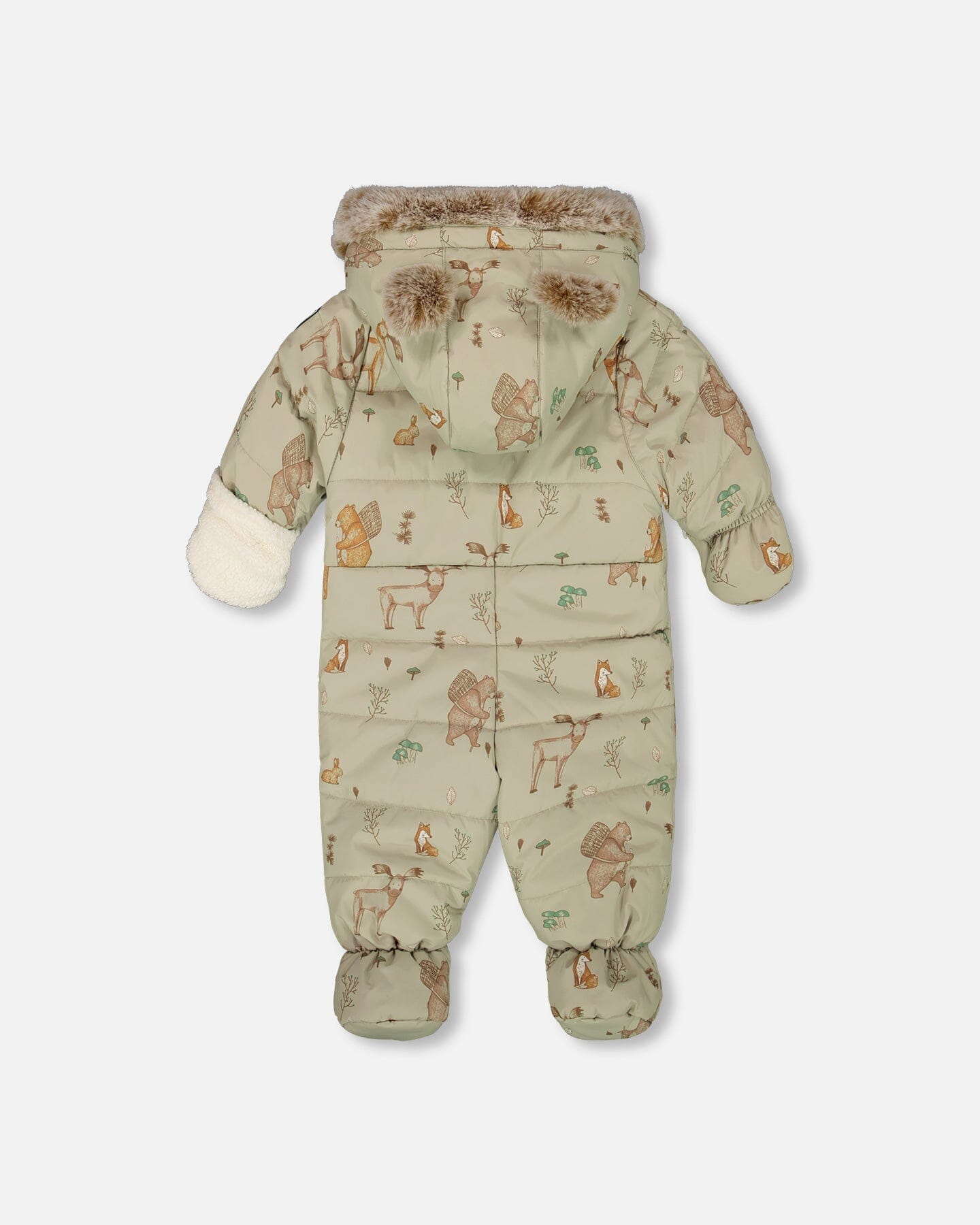 One-Piece Baby Layette Snowsuit Designed For Car Seat Green Animal Print