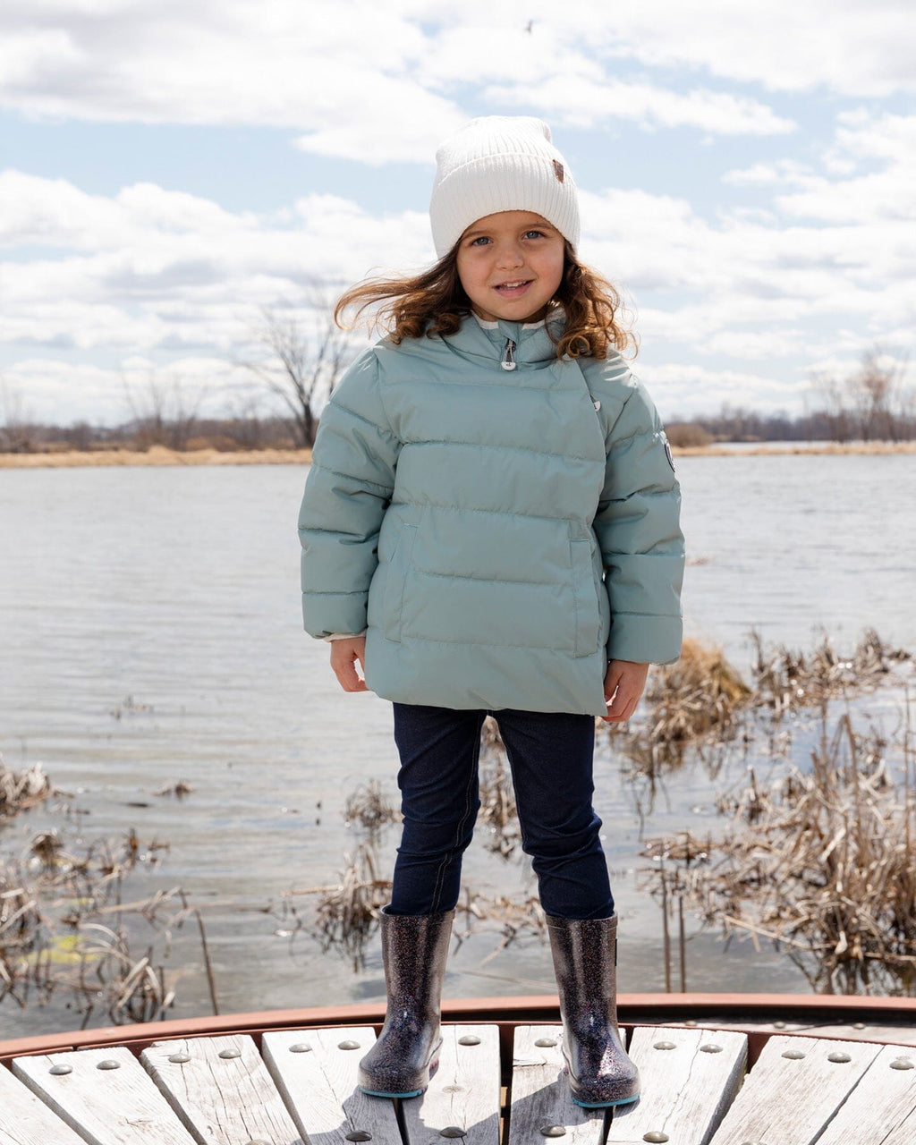 Compressible Winter Puffy Coat Designed For Car Seat Sage Green