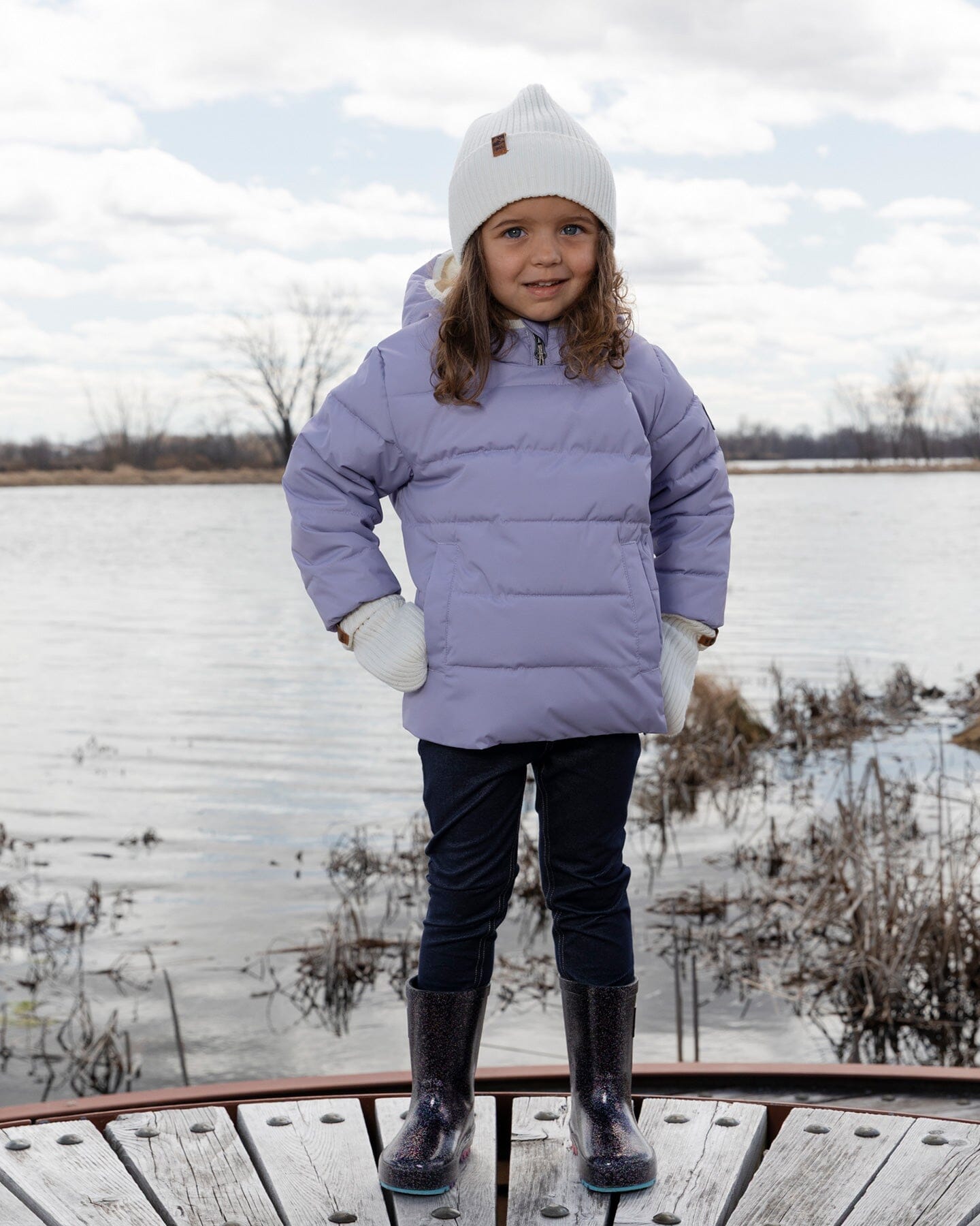 Compressible Winter Puffy Coat Designed For Car Seat Purple Gray