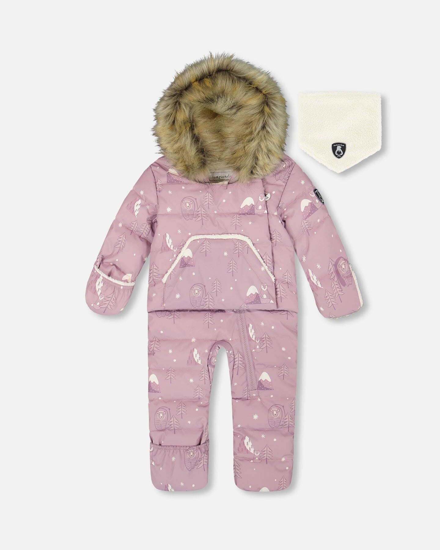 One-Piece Baby Snug Snowsuit Designed For Car Seat Purple Bear Print