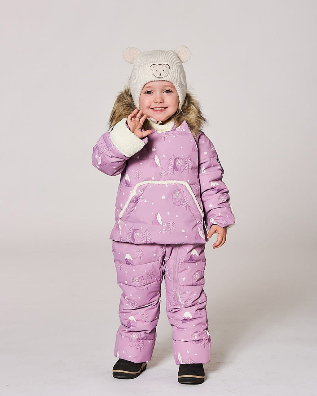One-Piece Baby Snug Snowsuit Designed For Car Seat Purple Bear Print