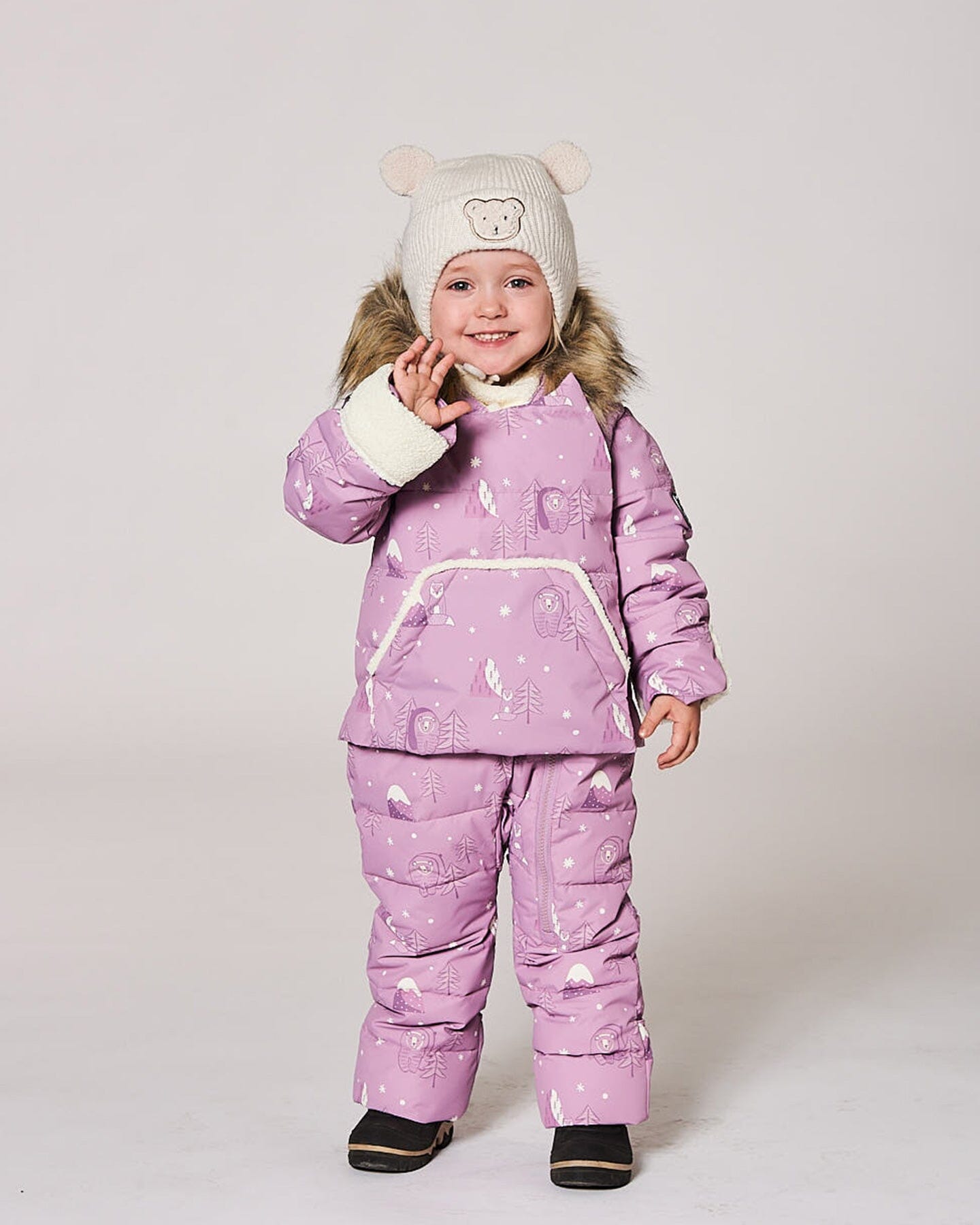 One-Piece Baby Snug Snowsuit Designed For Car Seat Purple Bear Print