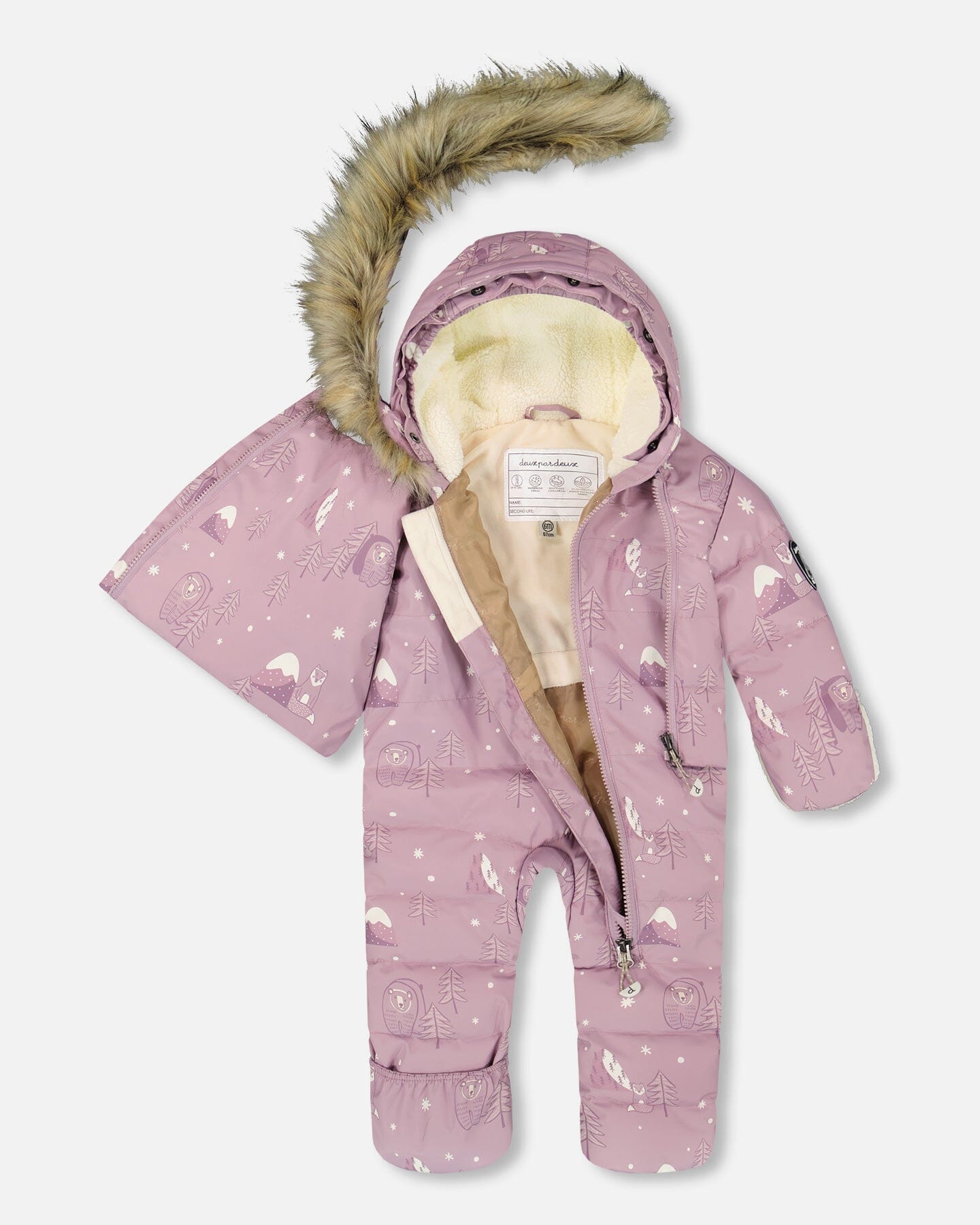 One-Piece Baby Snug Snowsuit Designed For Car Seat Purple Bear Print