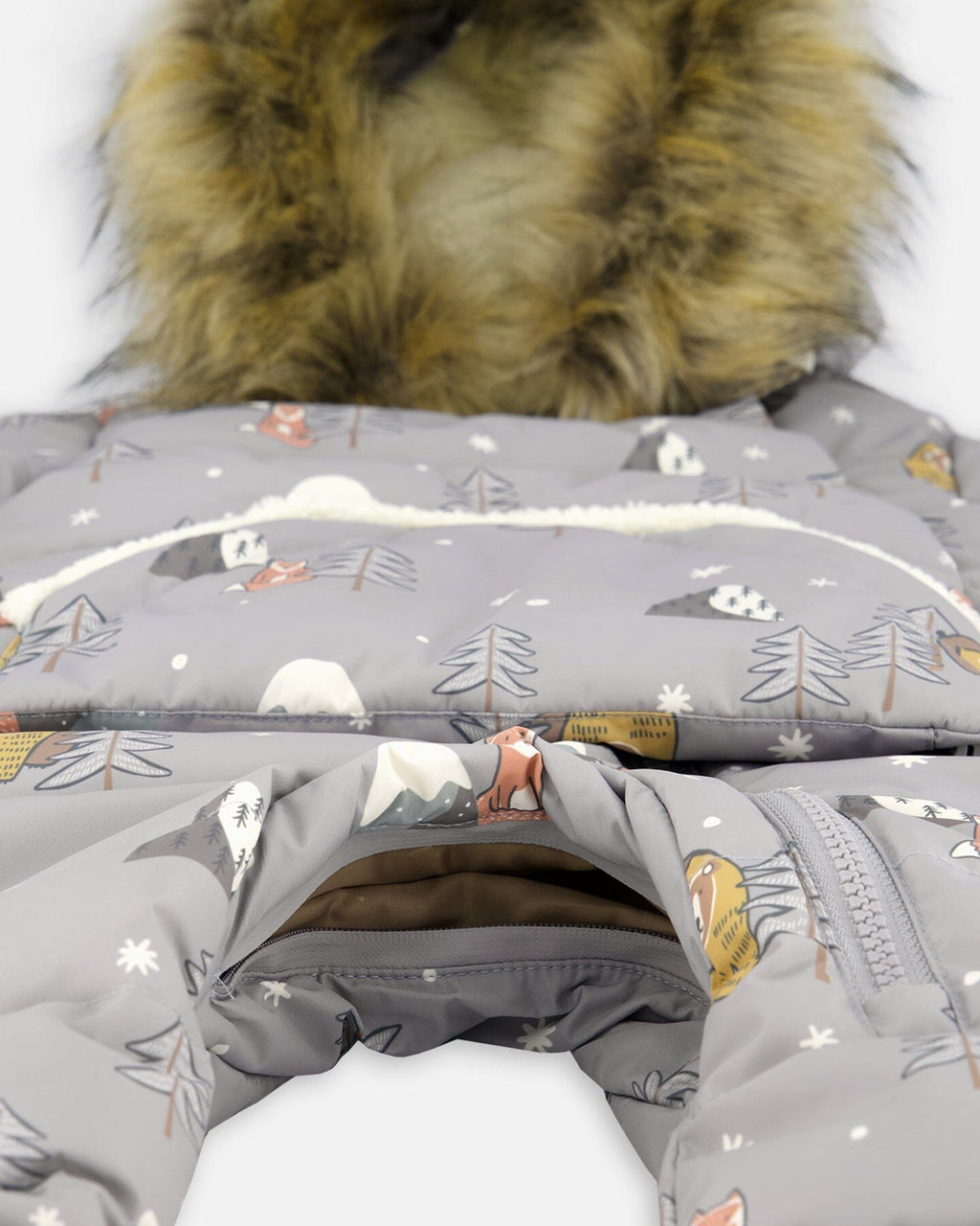 One-Piece Baby Snug Snowsuit Designed For Car Seat Gray Bear Print