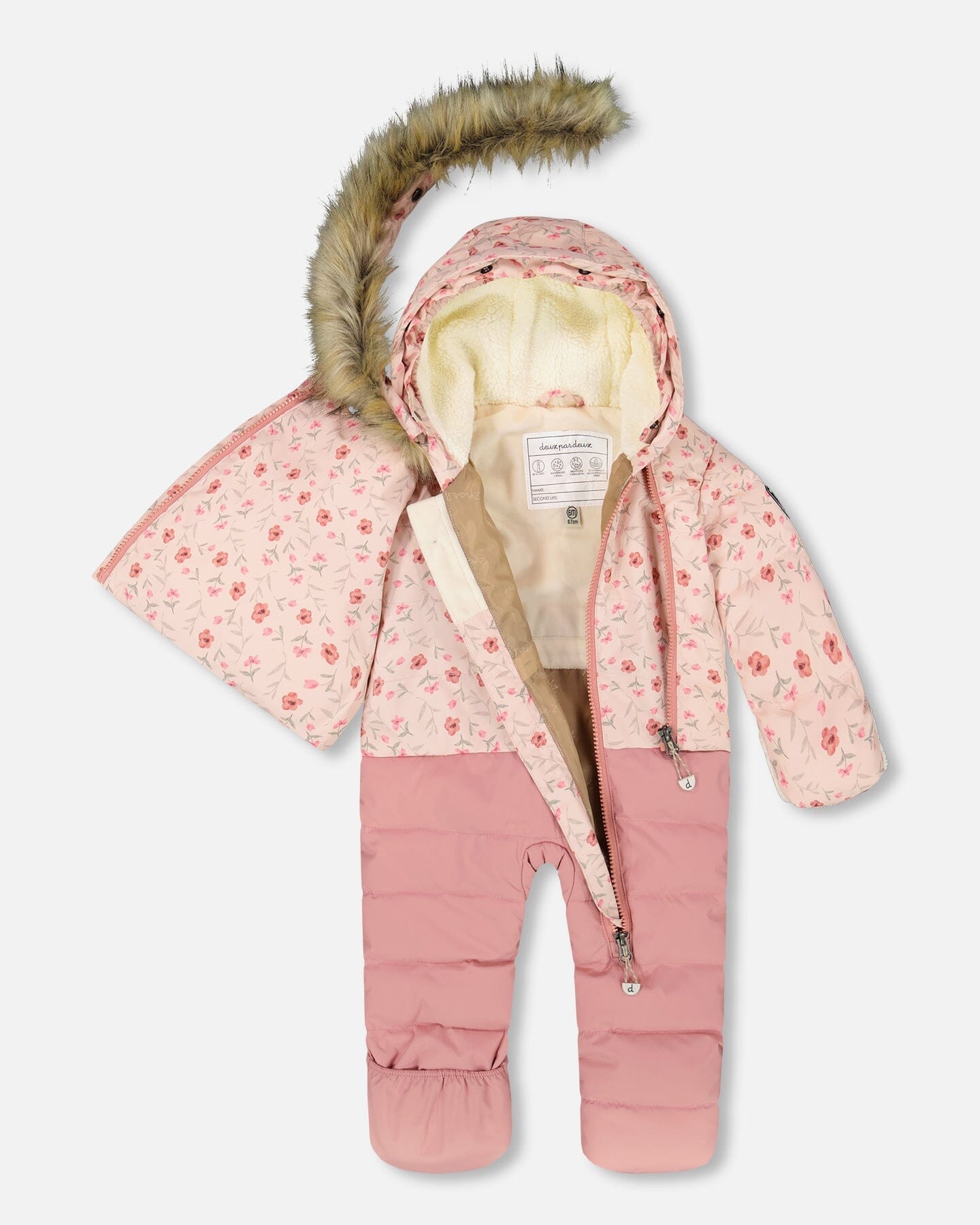 One-Piece Baby Snug Snowsuit Designed For Car Seat Pink Mini Flowers