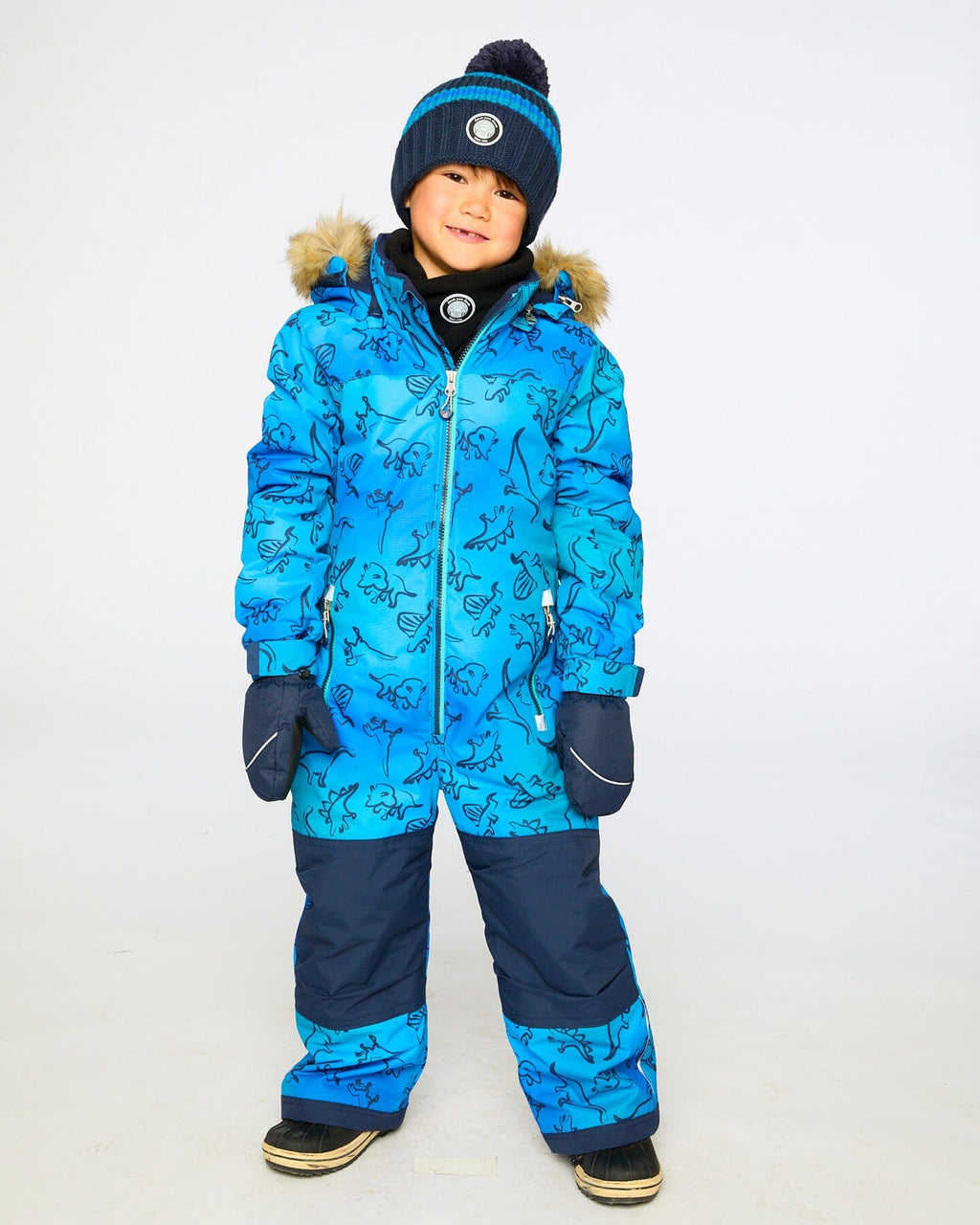 One-Piece Discover Snowsuit Blue Gradient Dinosaur Print