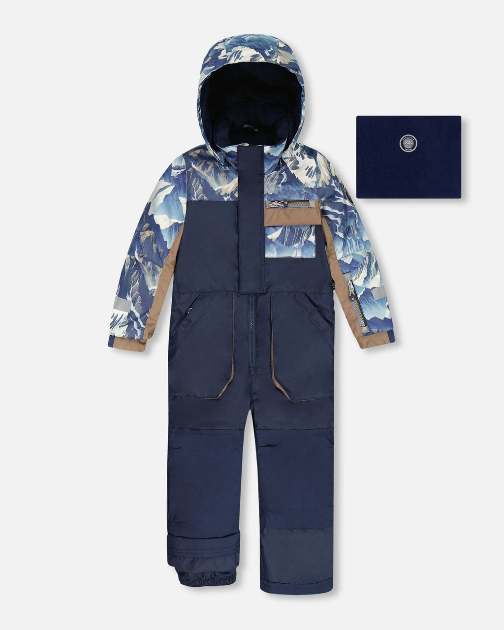 One-Piece Play Snowsuit With Mountains Print Navy Blue