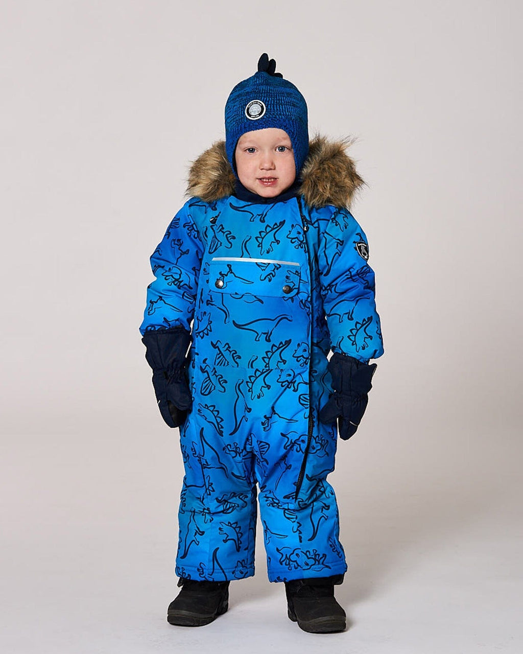 One-Piece Baby Play Snowsuit Designed For Car Seat Blue Gradient Dinosaur Print