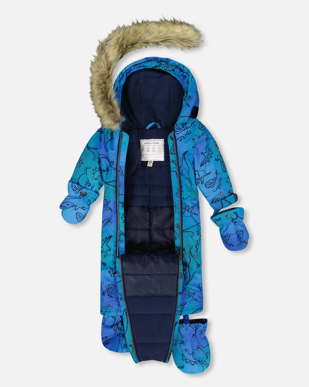 One-Piece Baby Play Snowsuit Designed For Car Seat Blue Gradient Dinosaur Print