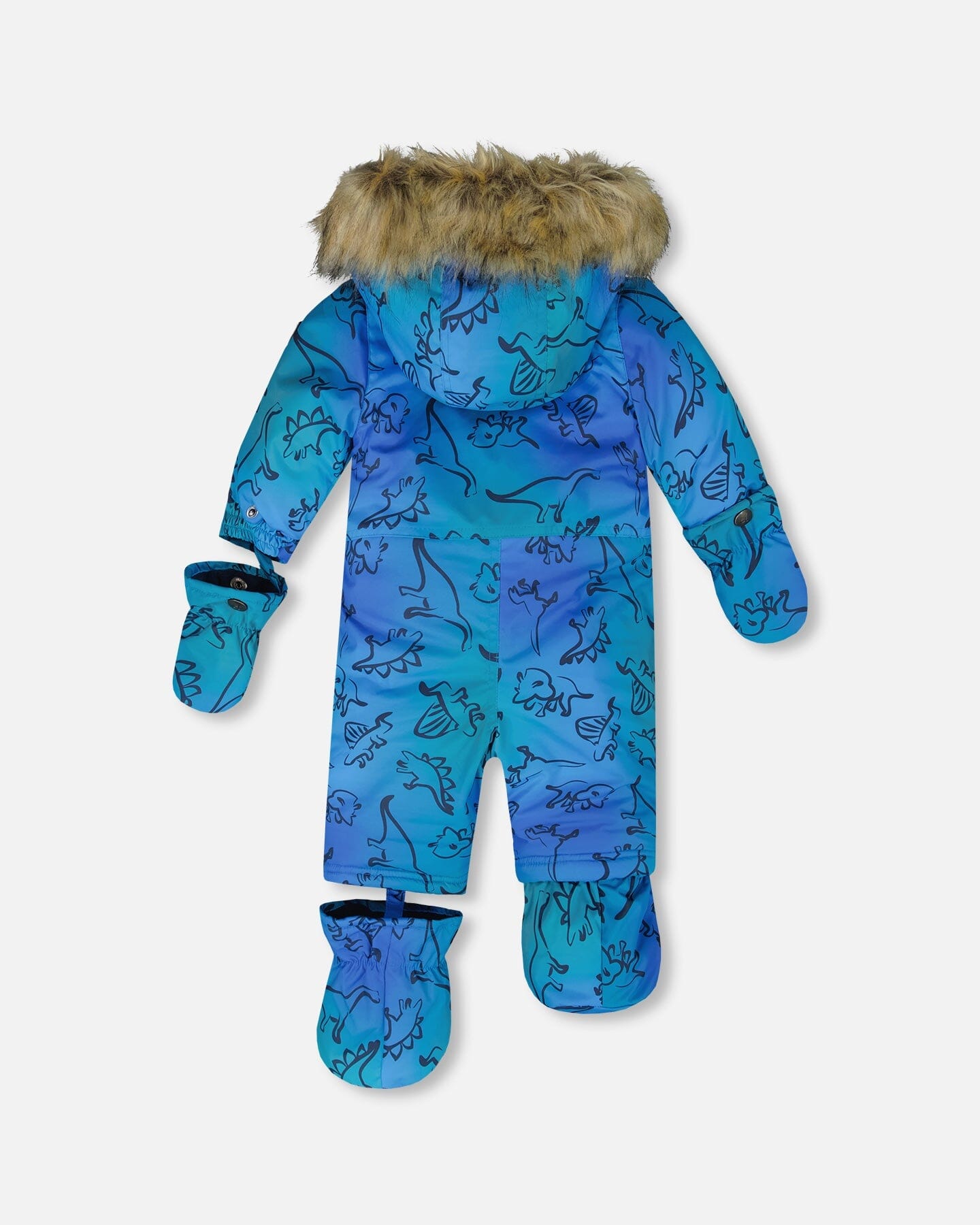 One-Piece Baby Play Snowsuit Designed For Car Seat Blue Gradient Dinosaur Print