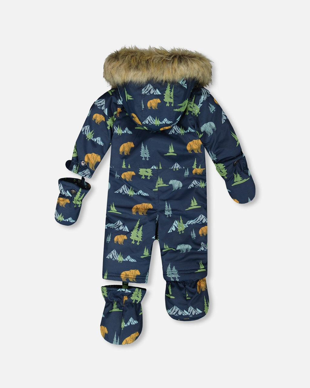 One-Piece Baby Play Snowsuit Designed For Car Seat Navy Animal Print