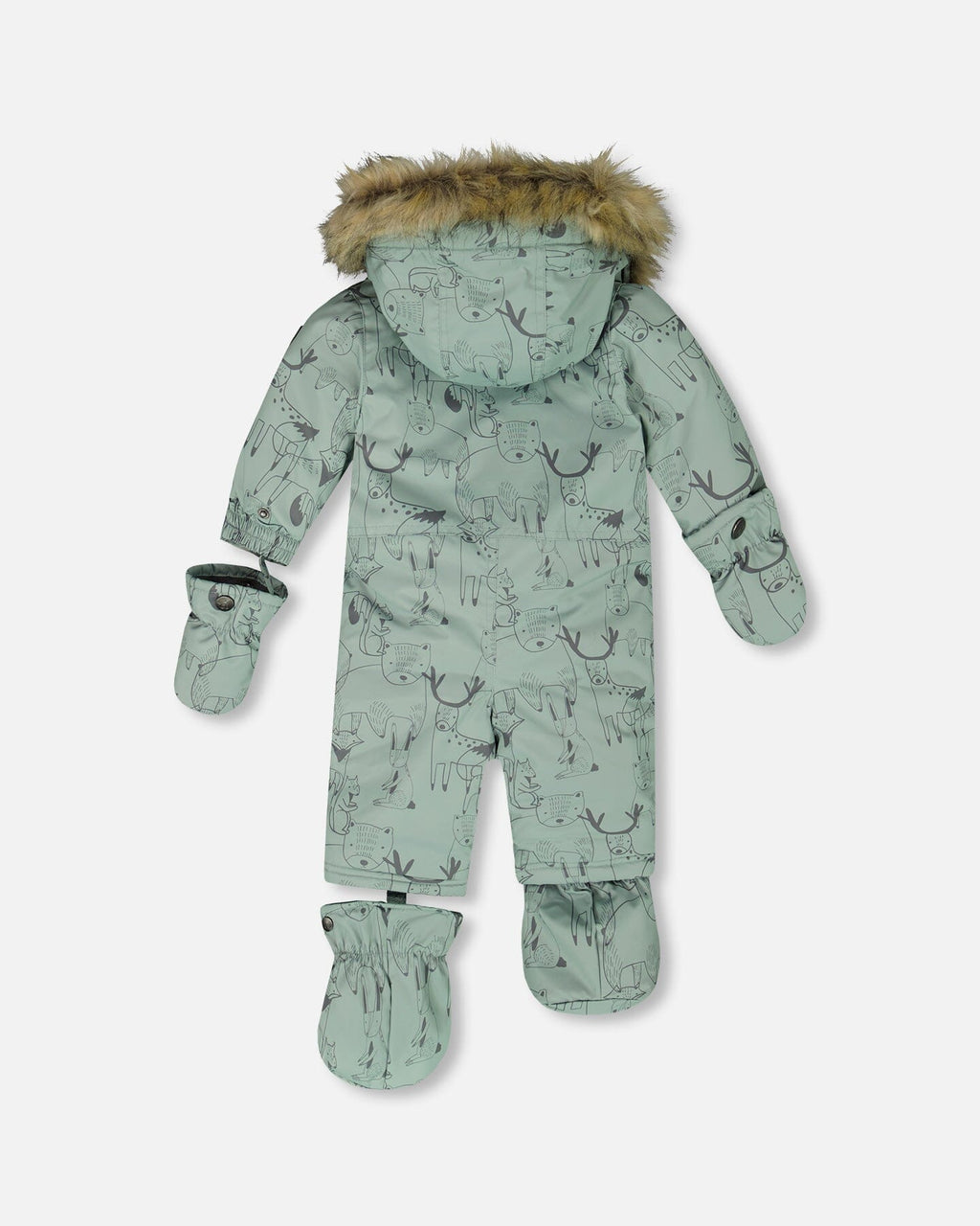 One-Piece Baby Play Snowsuit Designed For Car Seat Sage Animal Print
