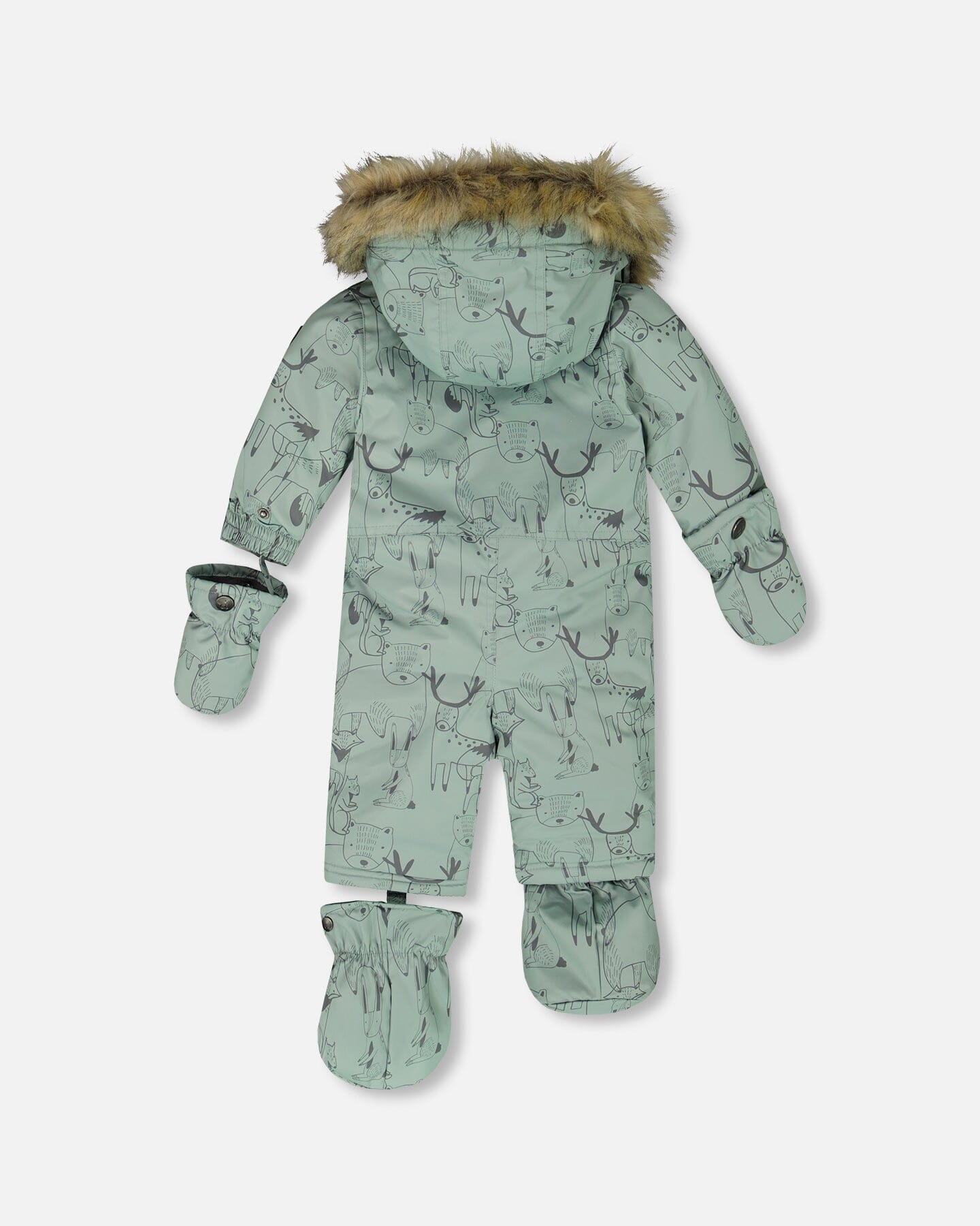 One-Piece Baby Play Snowsuit Designed For Car Seat Sage Animal Print