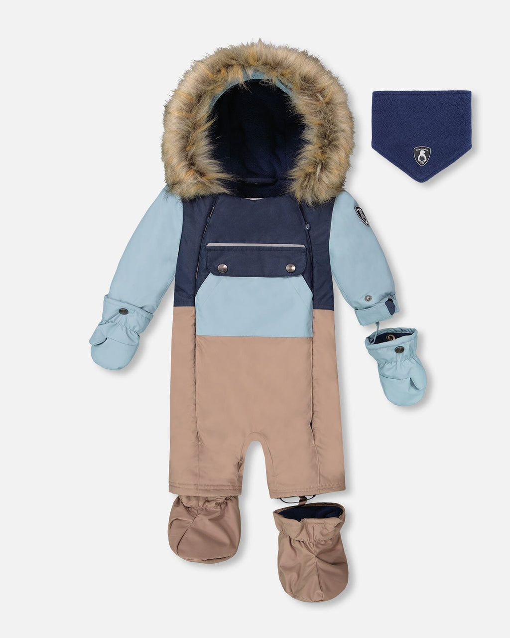 One-Piece Baby Play Snowsuit Designed For Car Seat Taupe
