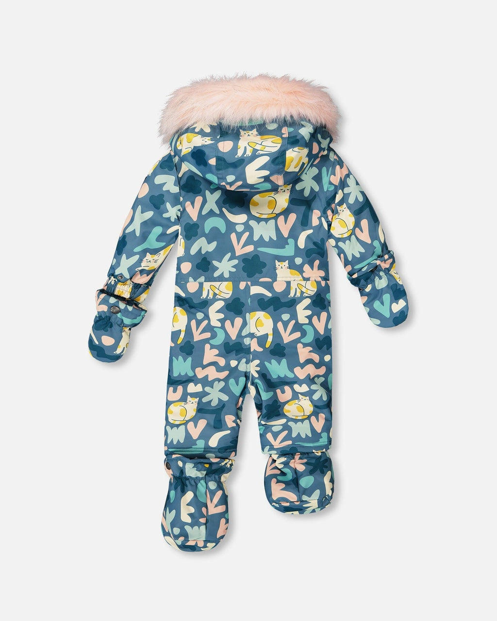 One-Piece Baby Play Snowsuit Designed For Car Seat Green Cat Print
