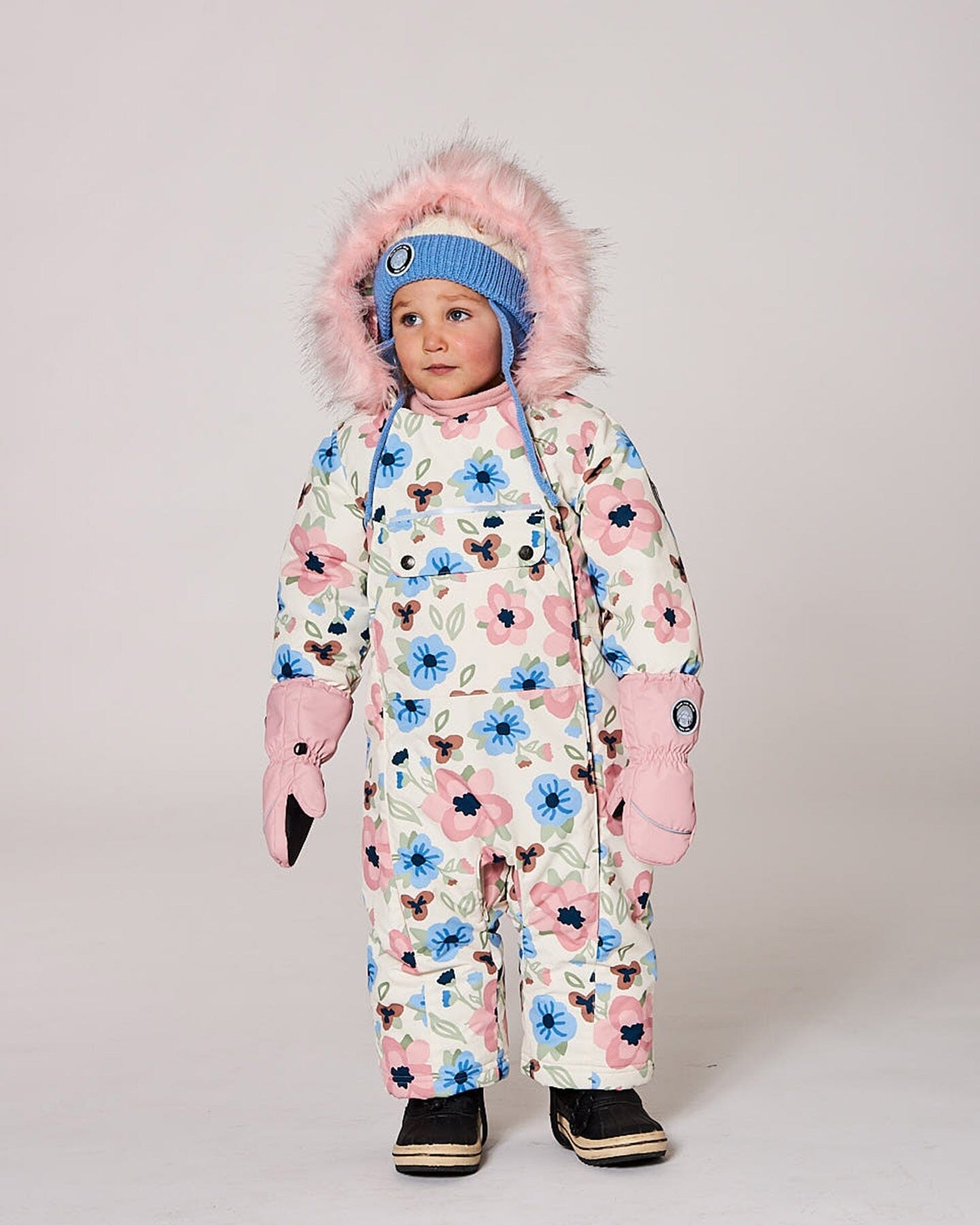 One-Piece Baby Play Snowsuit Designed For Car Seat Off-White Flower Print