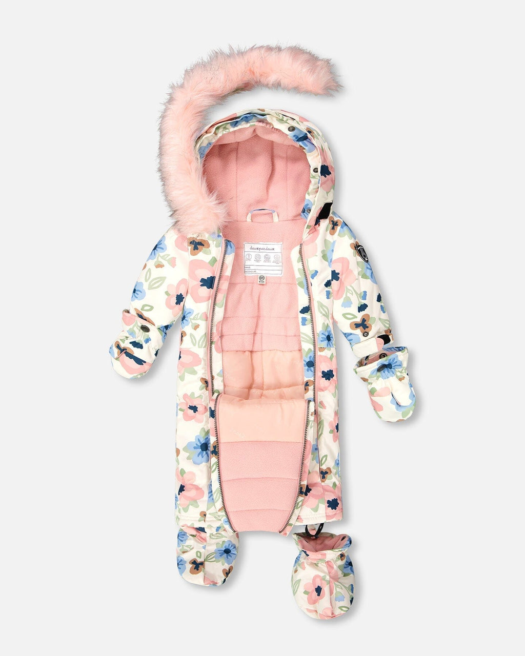 One-Piece Baby Play Snowsuit Designed For Car Seat Off-White Flower Print