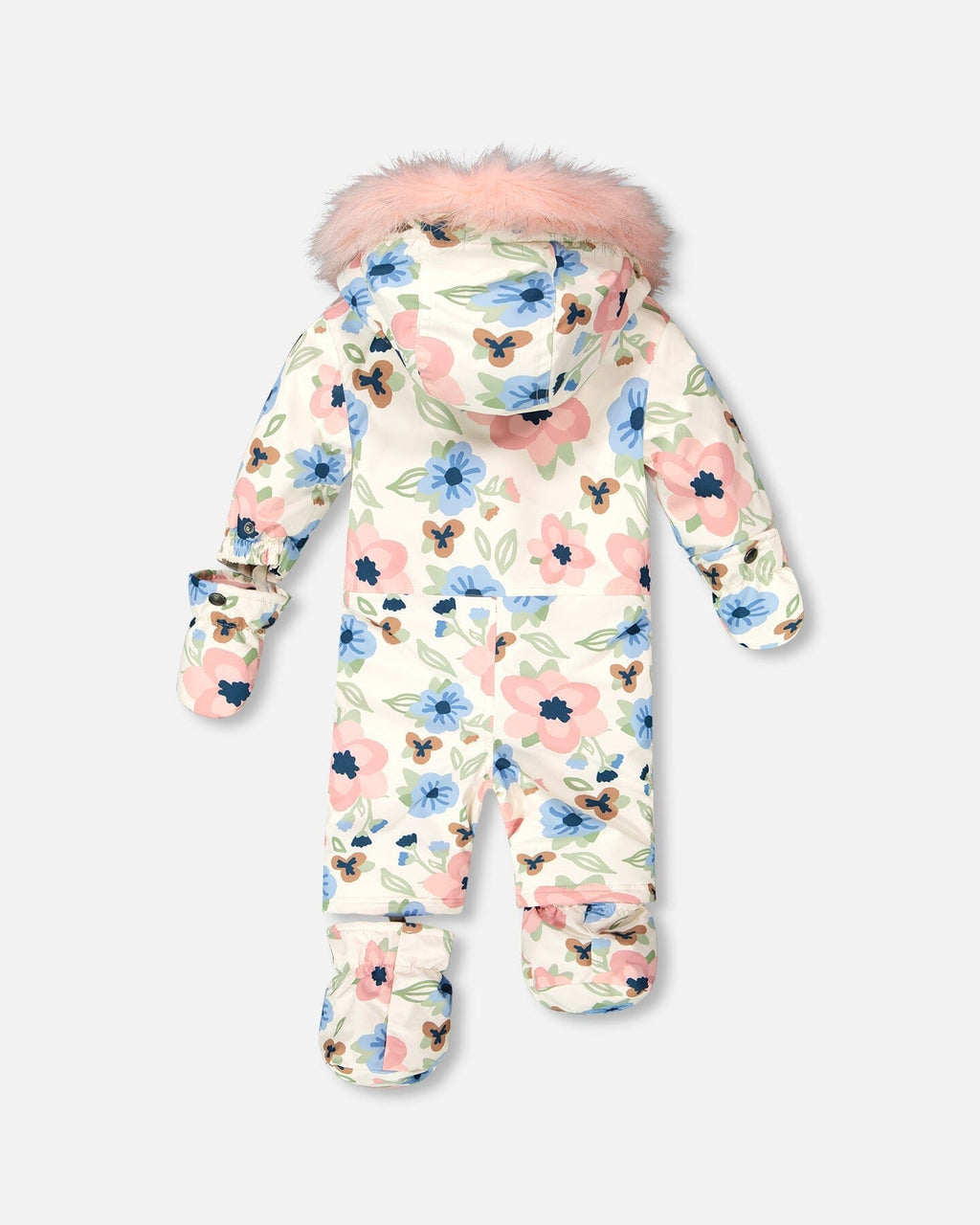 One-Piece Baby Play Snowsuit Designed For Car Seat Off-White Flower Print