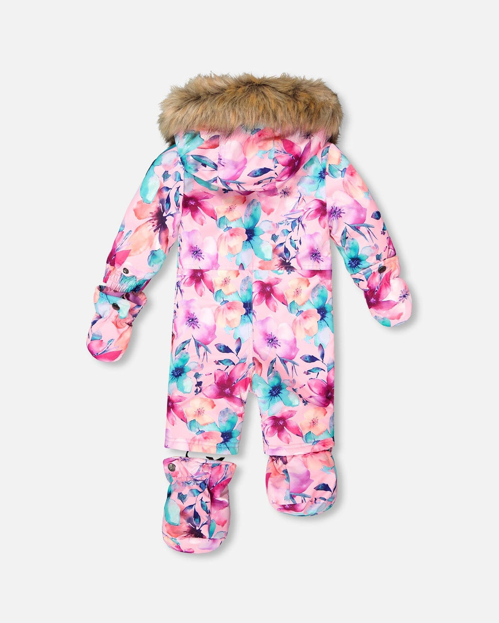 One-Piece Baby Play Snowsuit Designed For Car Seat Pink Watercolor Flower Print