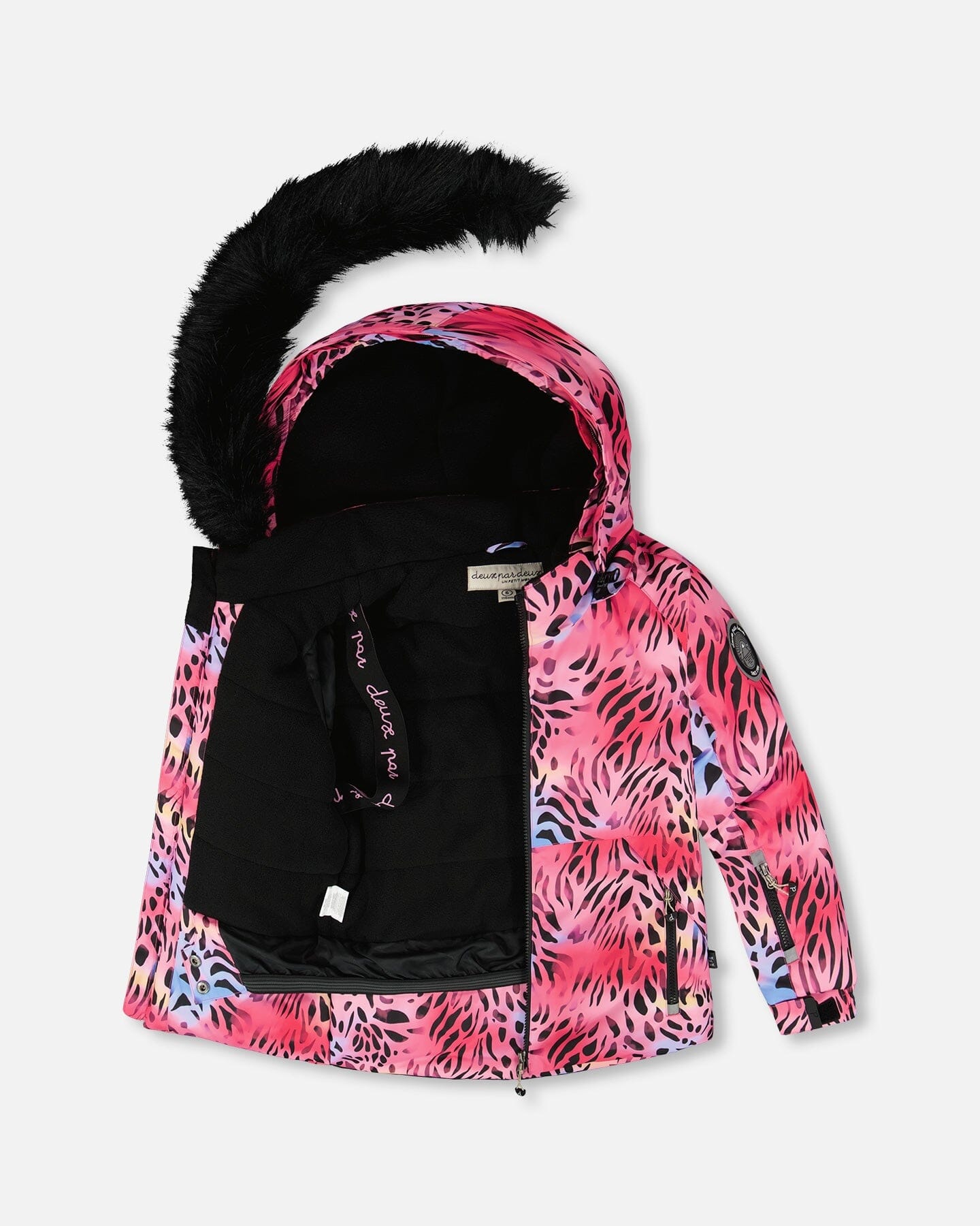 Two-Piece Play Snowsuit With Multicolor Print Jacket And Solid Pant Black