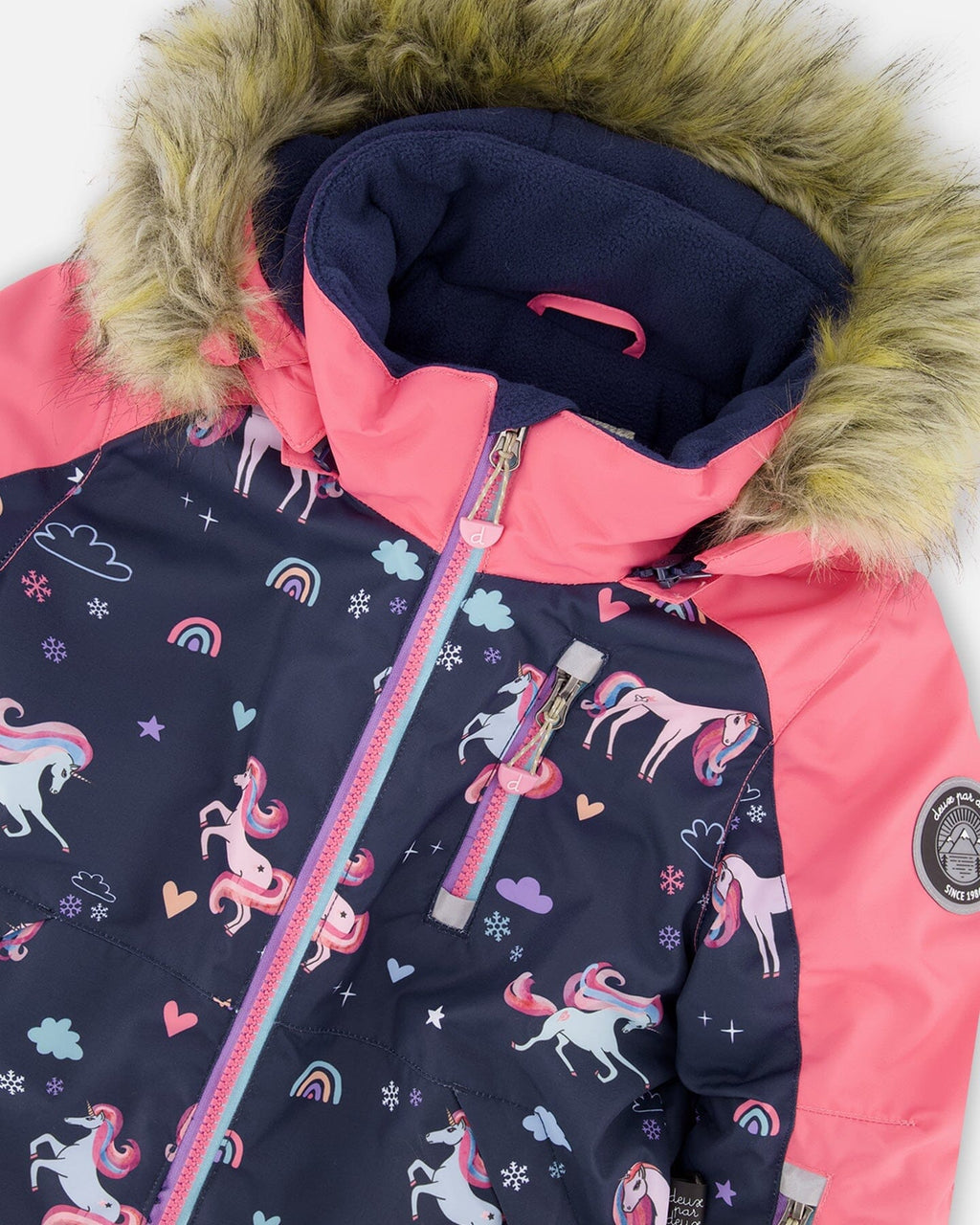 One-Piece Play Snowsuit Navy Unicorn Print