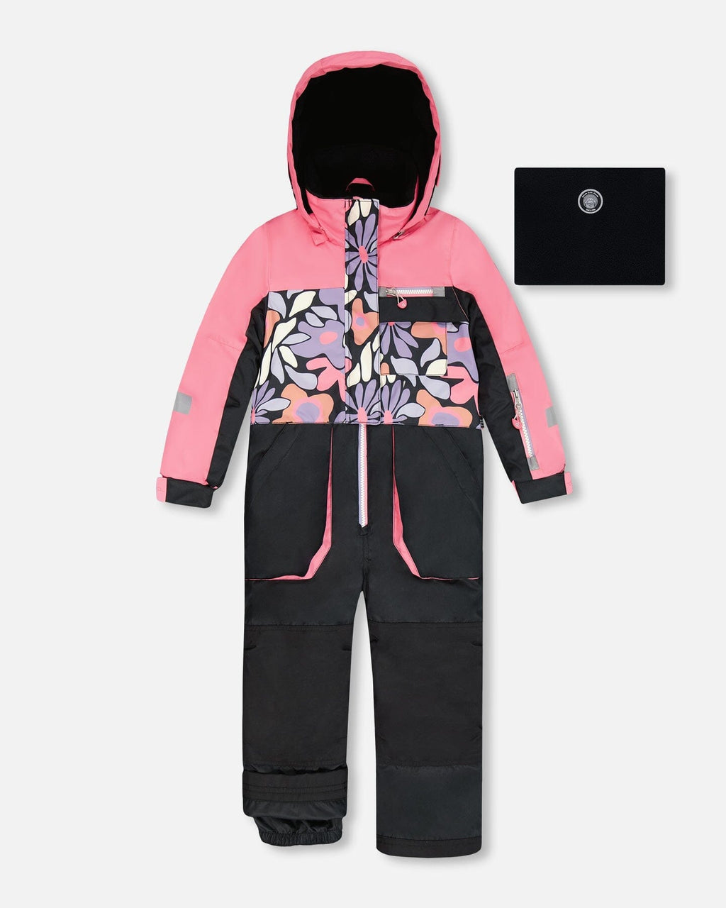One-Piece Play Snowsuit Black Retro Flower Print