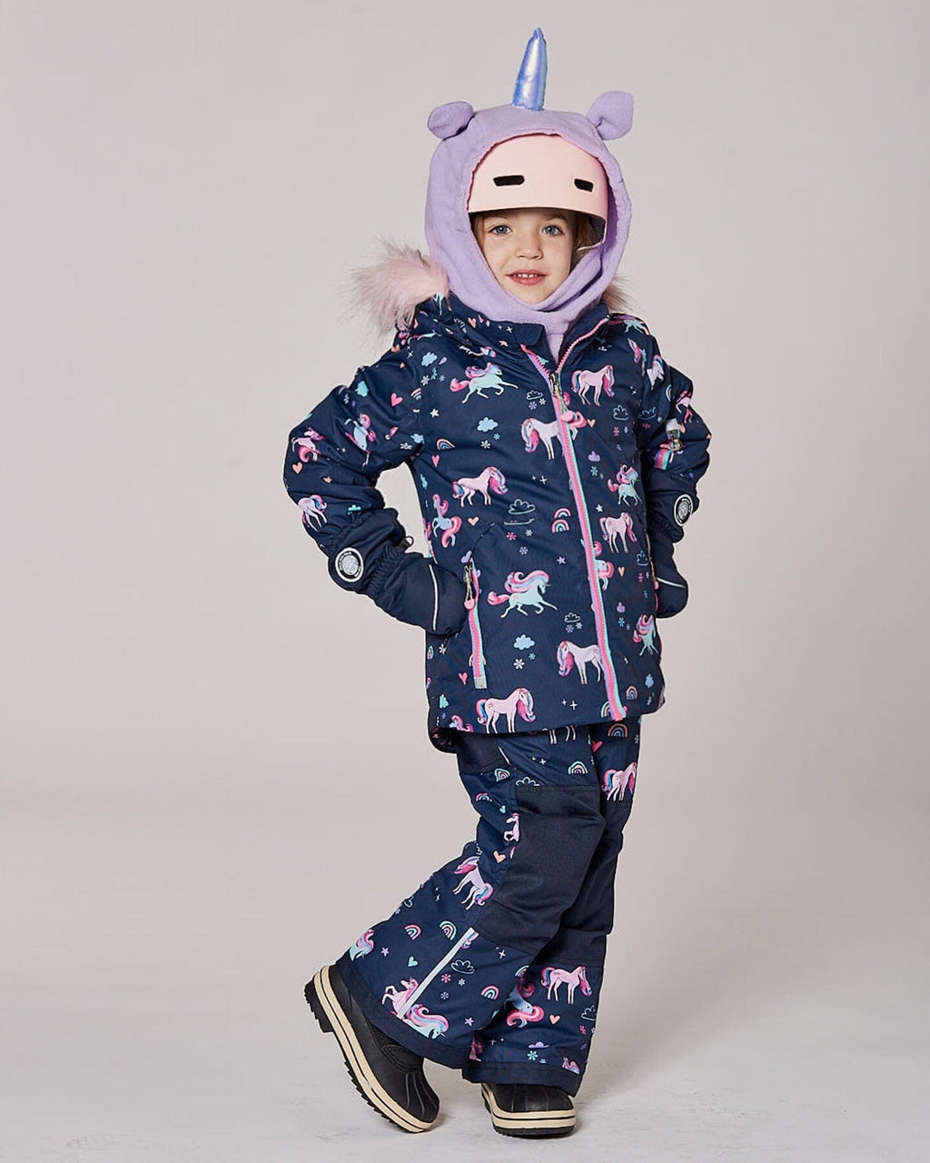 Two-Piece Play Snowsuit Navy Unicorn Print