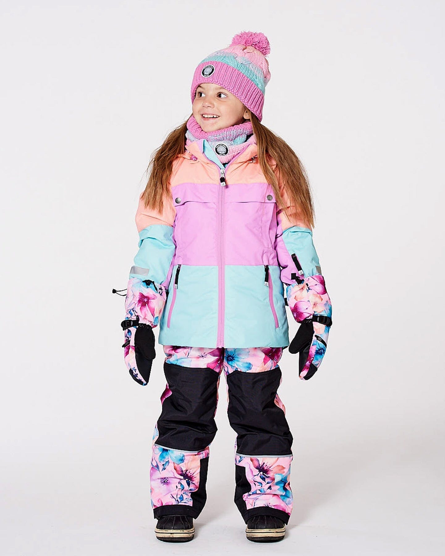 Two-Piece Teknik Snowsuit With Colorblocked Jacket Pink Watercolor Flower Print
