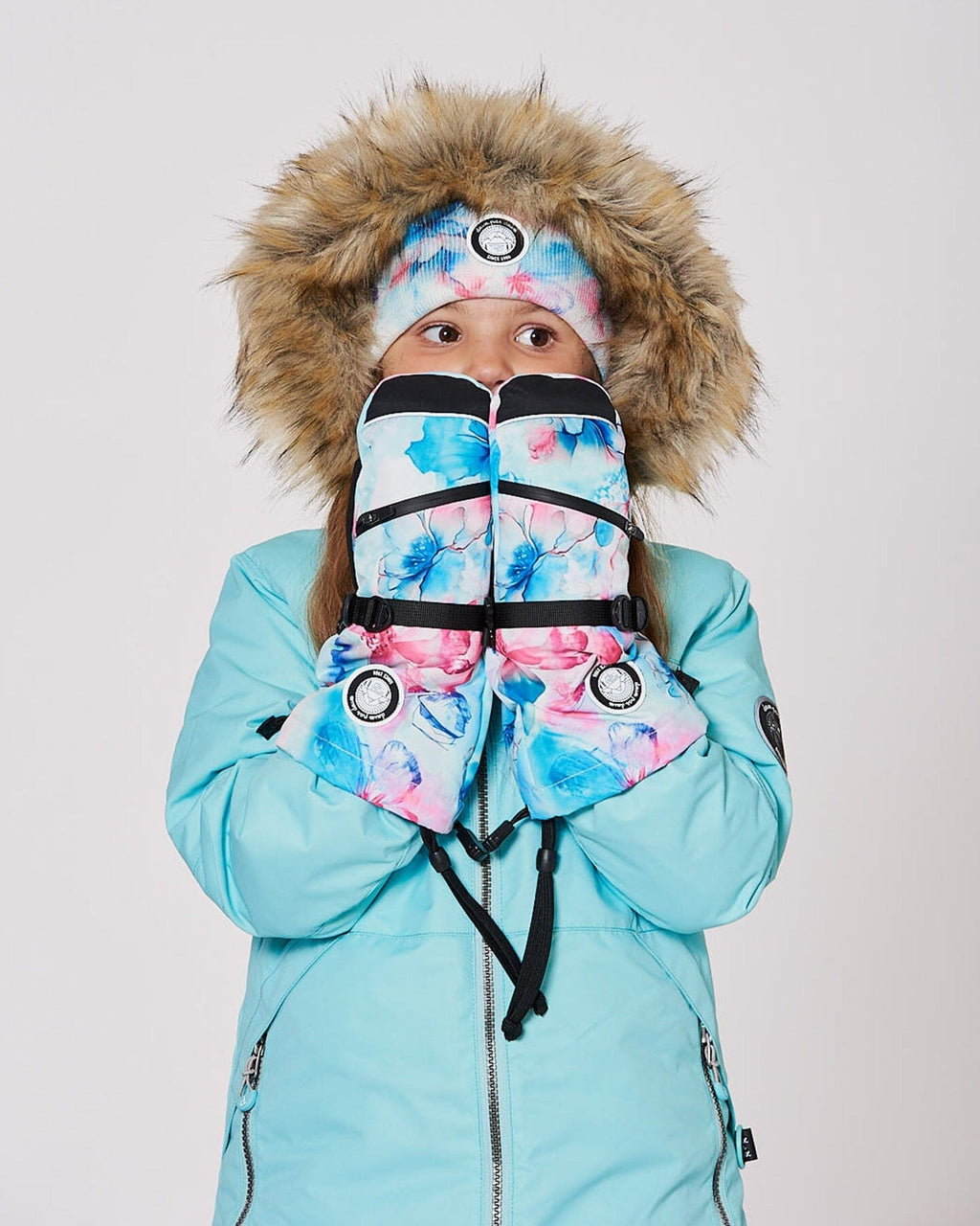 Winter Mittens Teknik Blue Flower Print