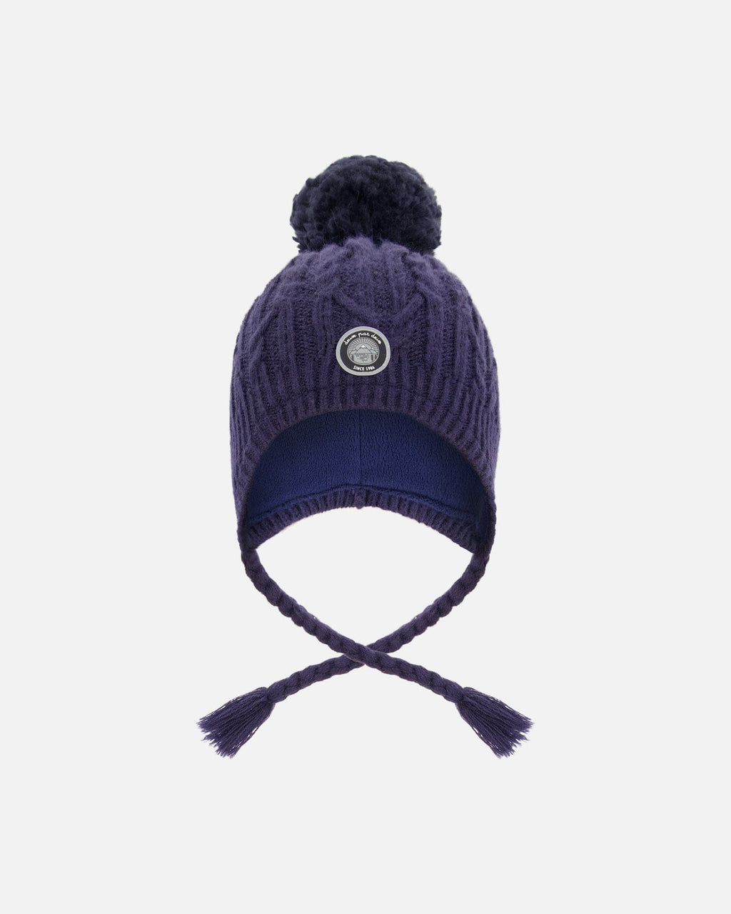 Lined Winter Hat With Pompom Navy Blue