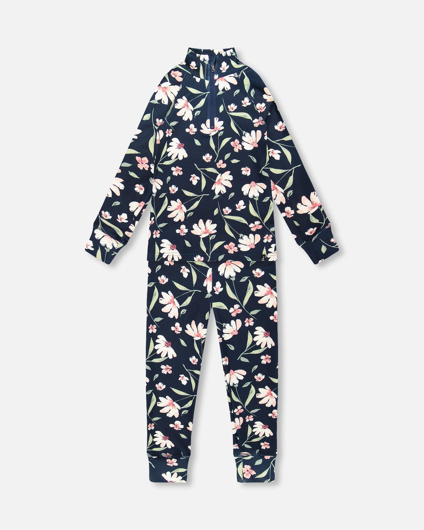 Two-Piece Thermal Underwear Set Navy Flower Print