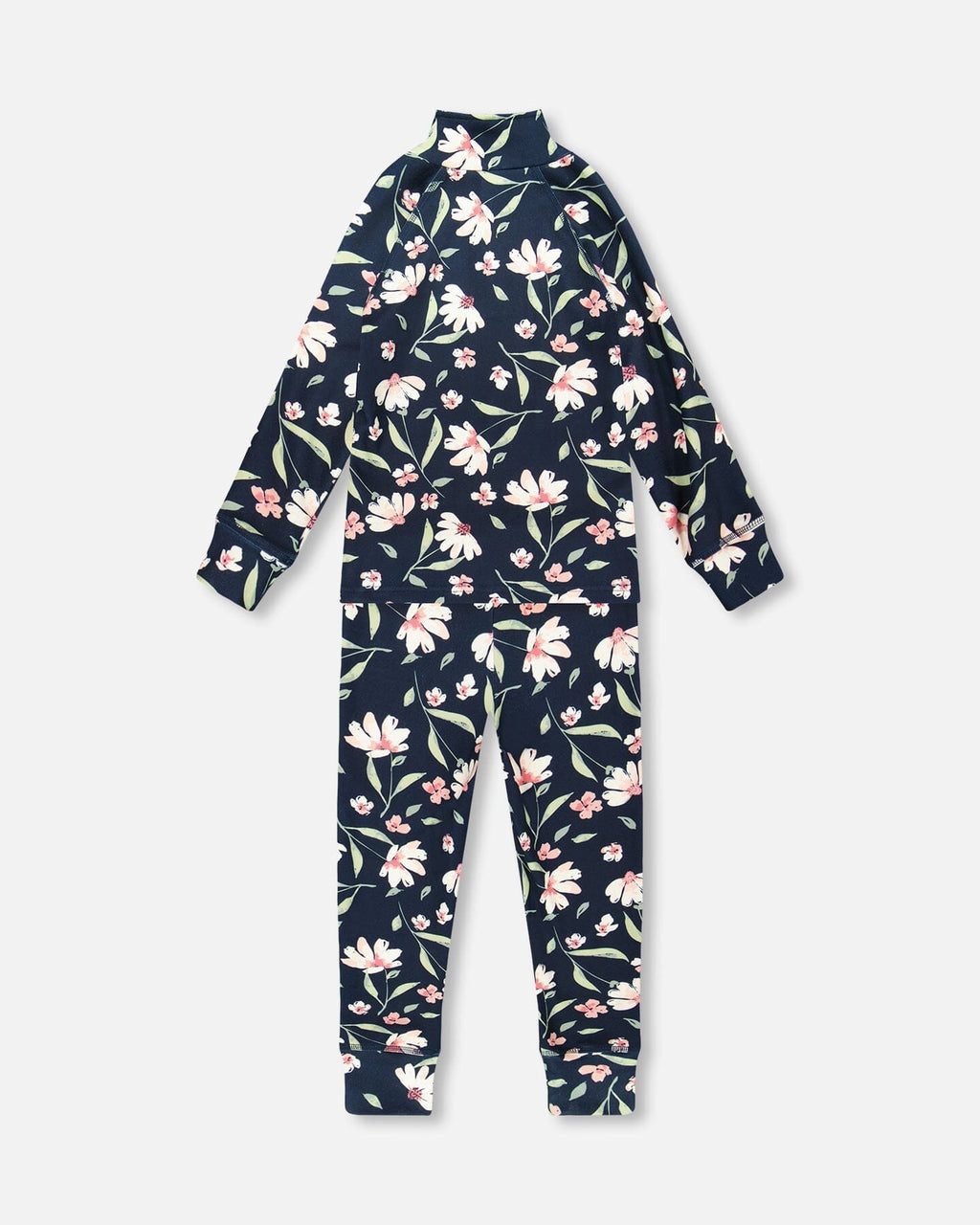 Two-Piece Thermal Underwear Set Navy Flower Print
