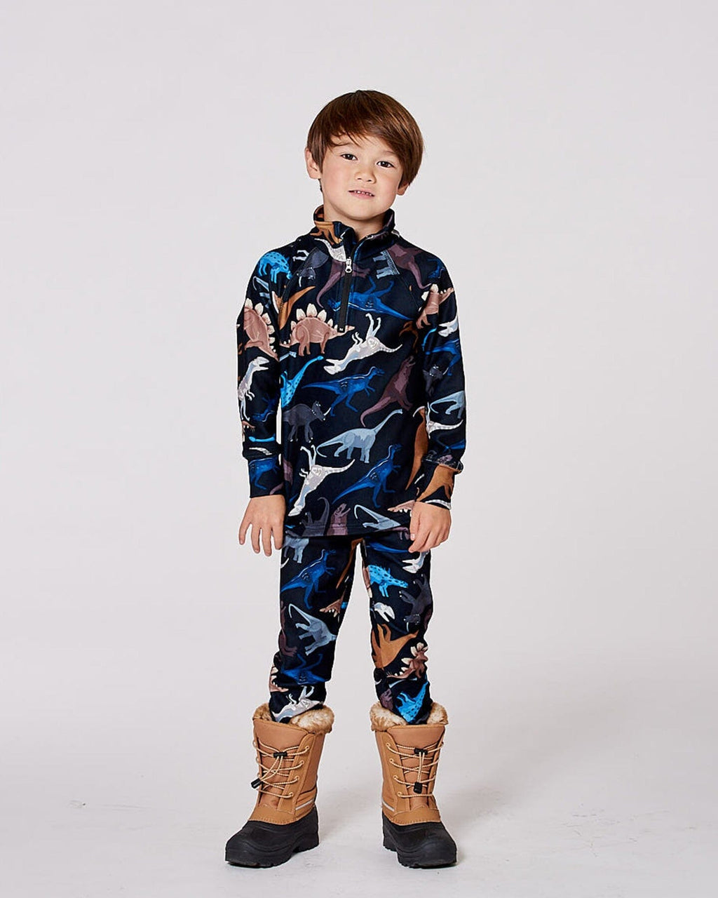 Two-Piece Thermal Underwear Seat Black Dinosaur Print