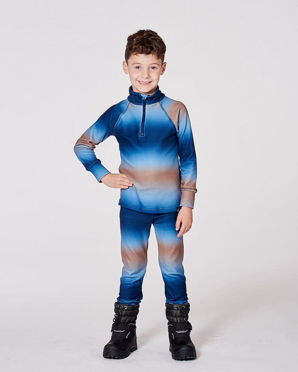 Two-Piece Thermal Underwear Set Blue And Beige Gradient