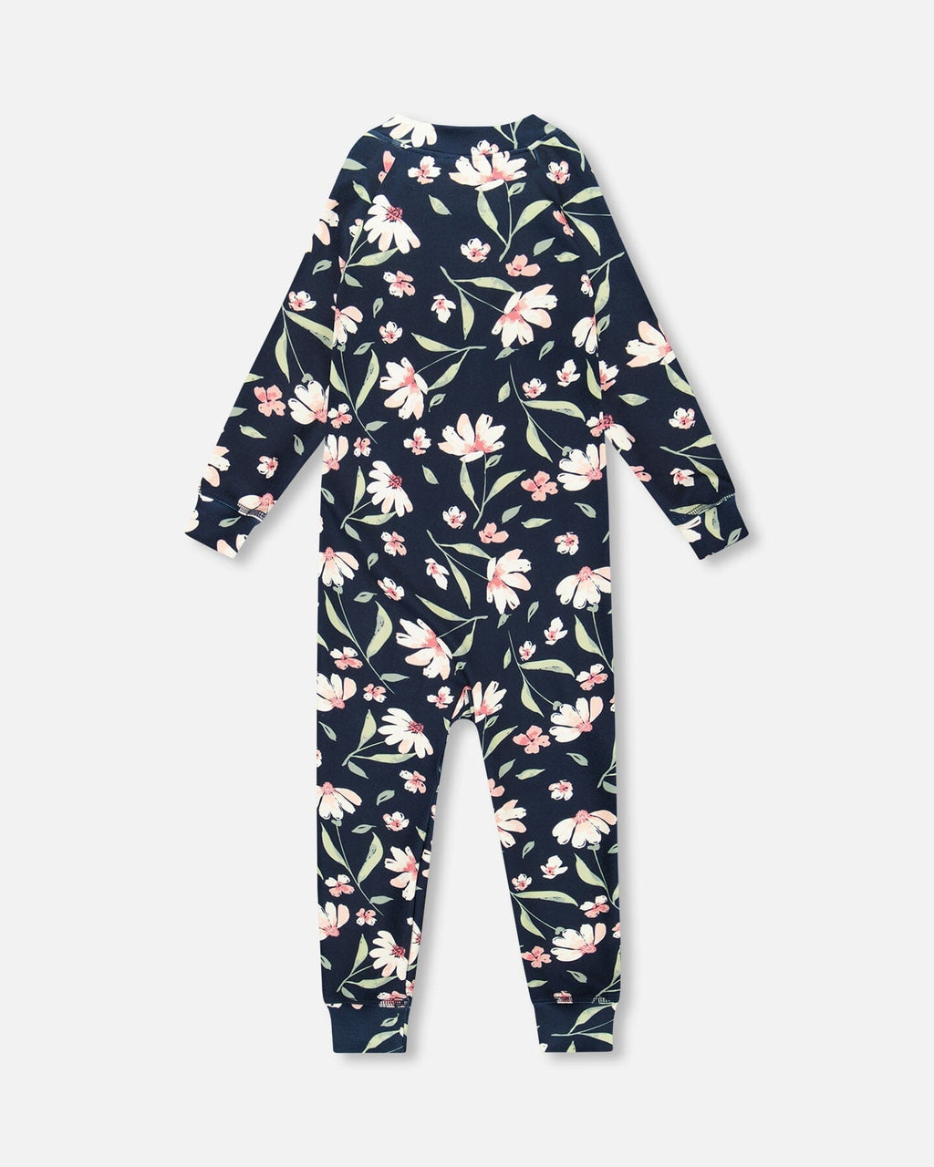 One-Piece Thermal Underwear Navy Flower Print